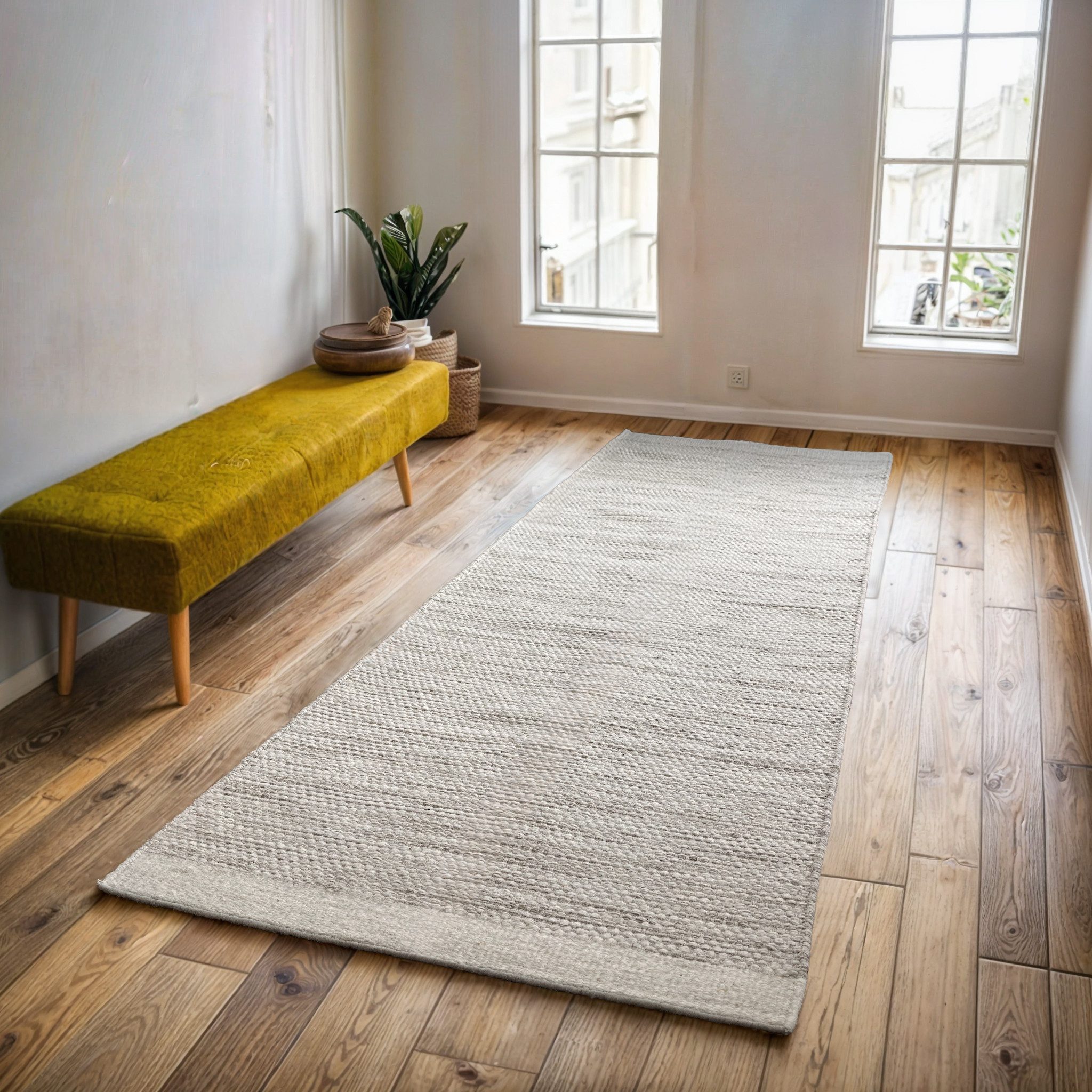 my home Set slaapkamerkleedjes Woolscape Omkeerbaar tapijt, handgeweven kwaliteit, gemêleerd, 100% wol, woonkamer