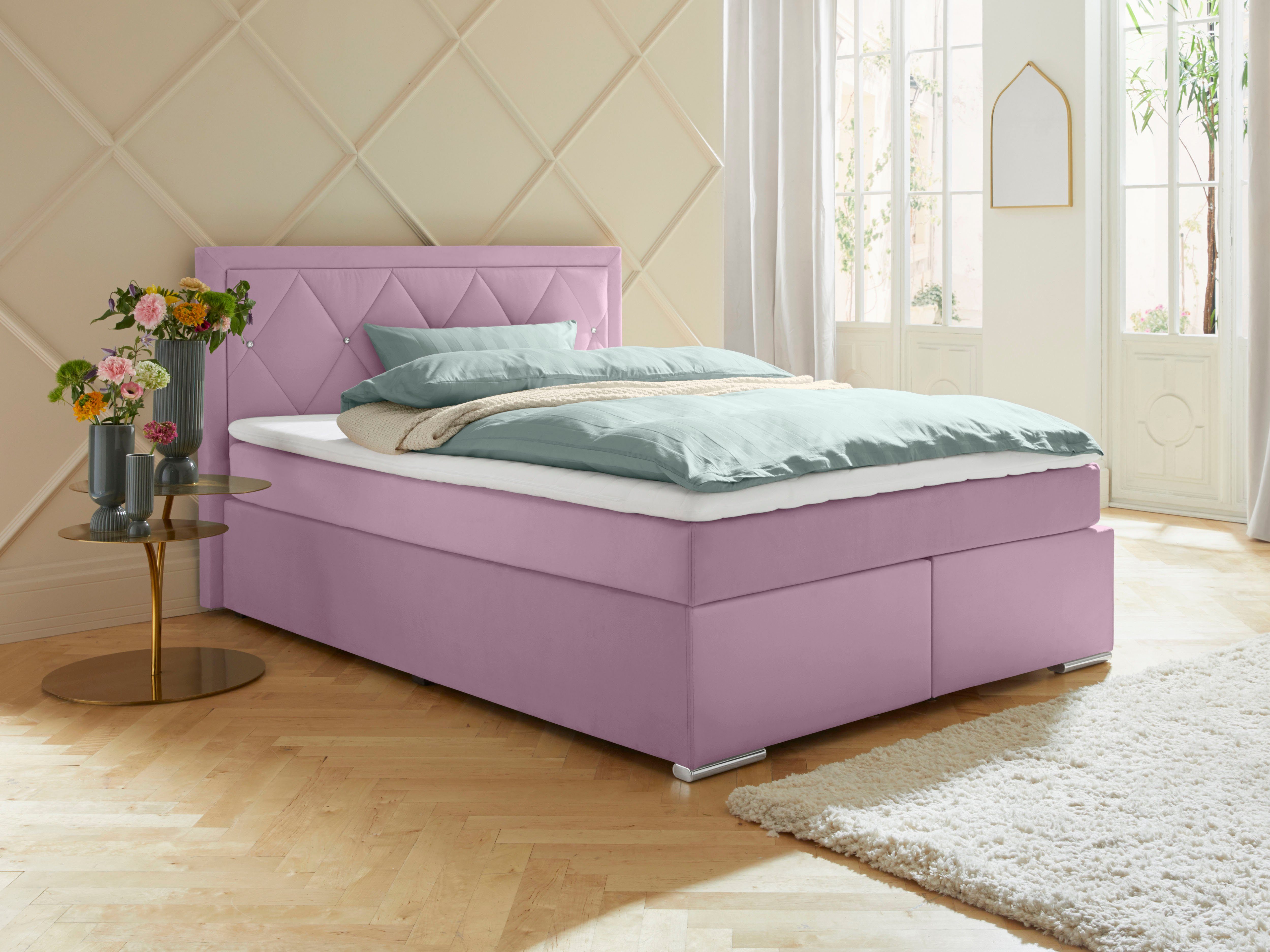Leonique Boxspring Alfie, bestseller, optioneel met bedlade met strassteentjes in het hoofdbord, h2, h3 en h4 ter keuze