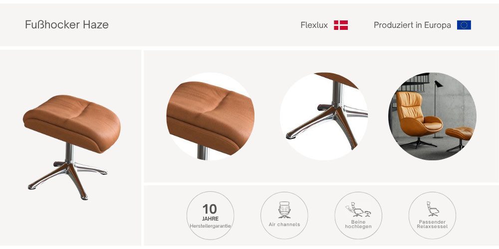 FLEXLUX Voetenbankje Haze Beensteun, Scandinavisch Design, uitstekend comfort voor beensteun voor een betere ontspanning, aluminium voet