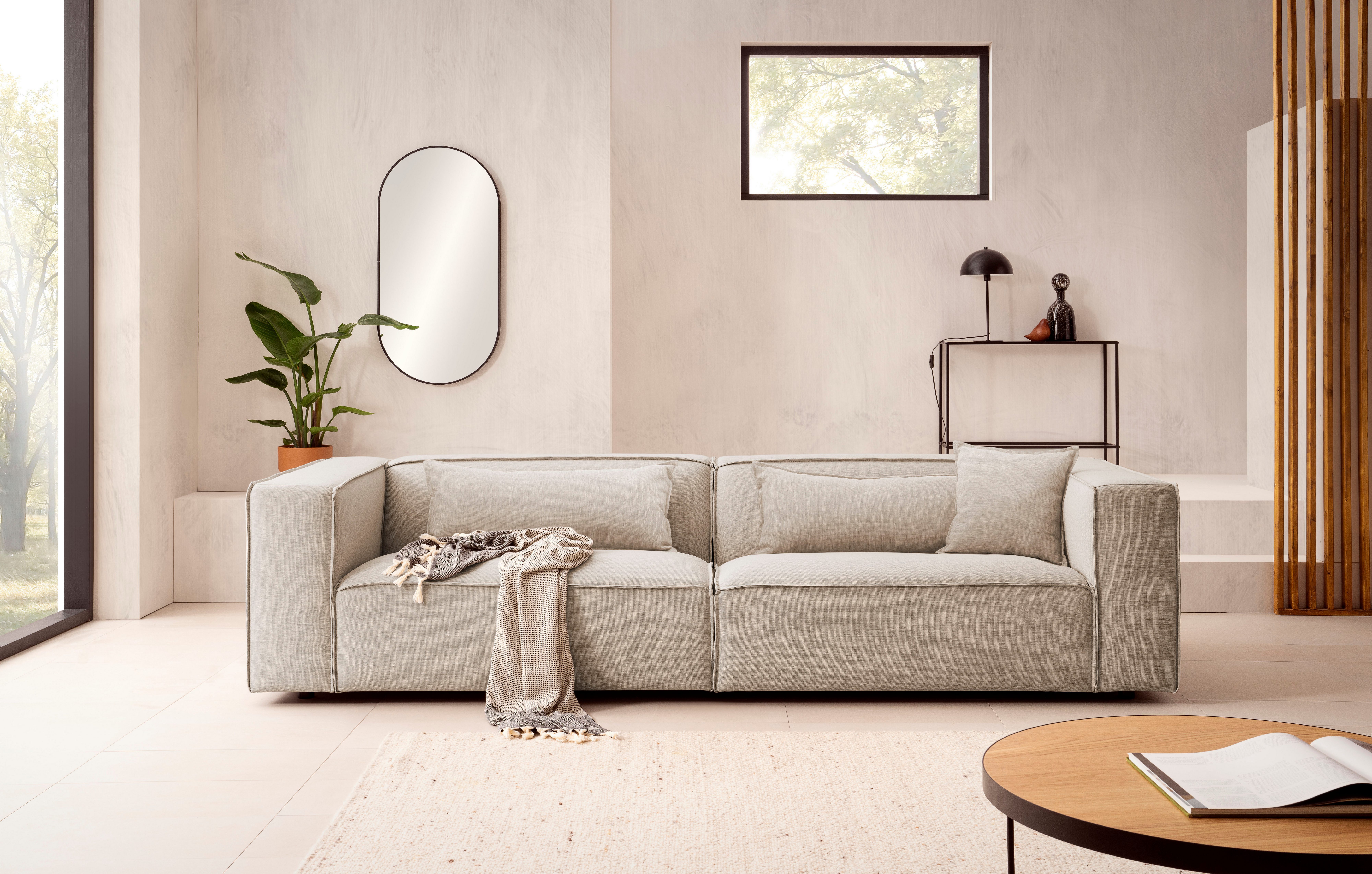 LeGer Home by Lena Gercke 3-zitsbank PIARA, bank met biesnaad, sofa in cord of linnenlook