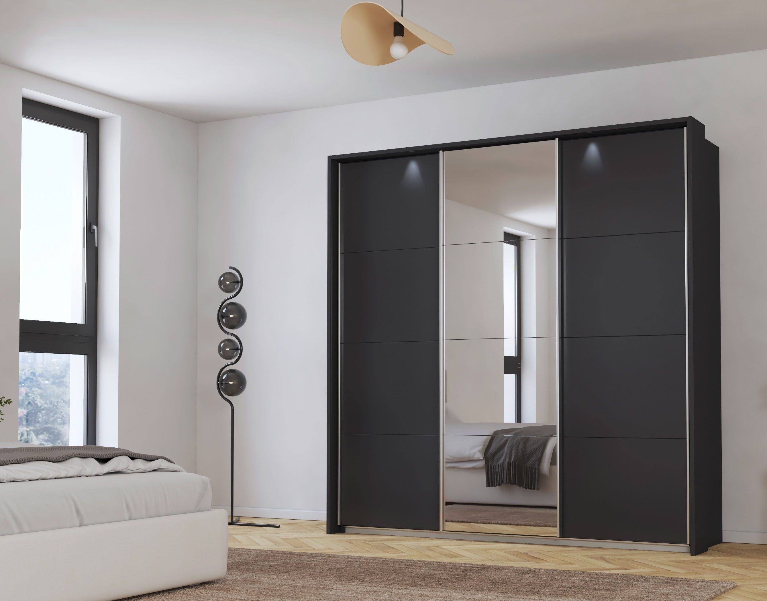rauch Schuifdeurkast Kledingkast kast garderobe CORTONA met passe-partout en optionele verlichting inclusief indeling 2 boxen en planken