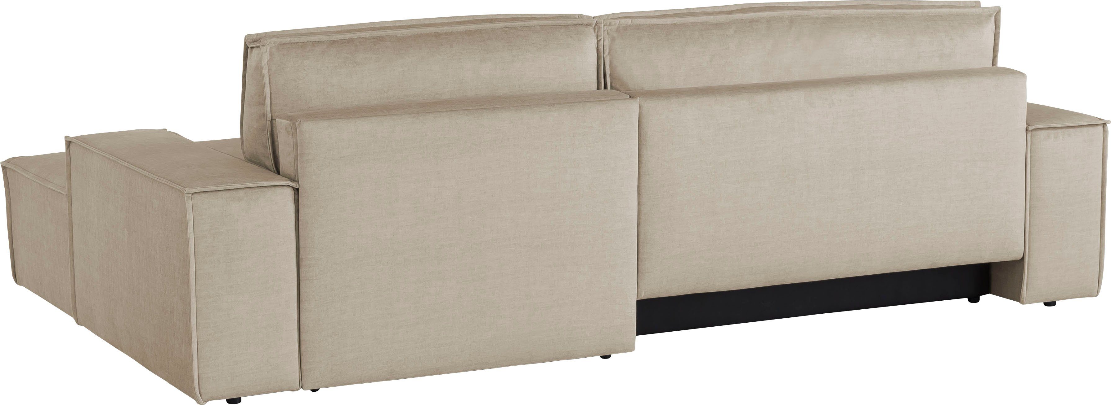 Home affaire Hoekbank SHERWOOD bedbank 267 cm, L-model, Slaapfunctie met bedlade (210x136 cm), cord, vintage, fluweel