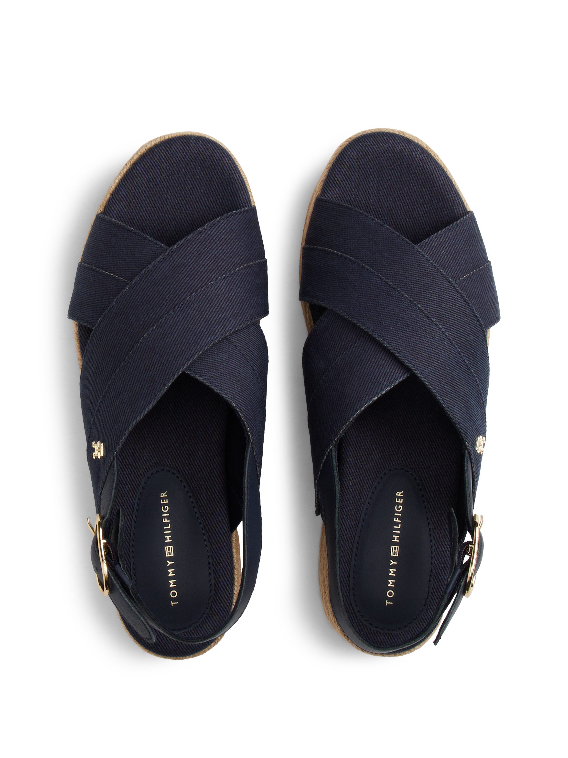Tommy Hilfiger Sleehaksandaaltjes DENIM ESPADRILLE PLATFORM SANDAL , plateau, riemchensandaal, zomerschoen met verstelbare gesp