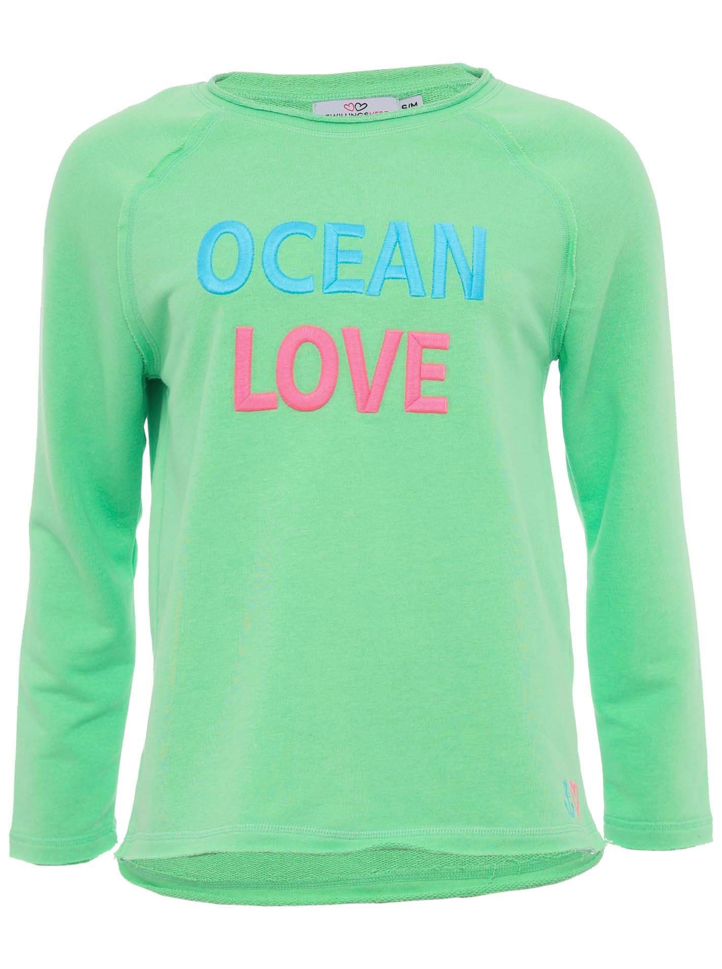 Zwillingsherz Shirt met lange mouwen met "ocean love"-opdruk en used-look