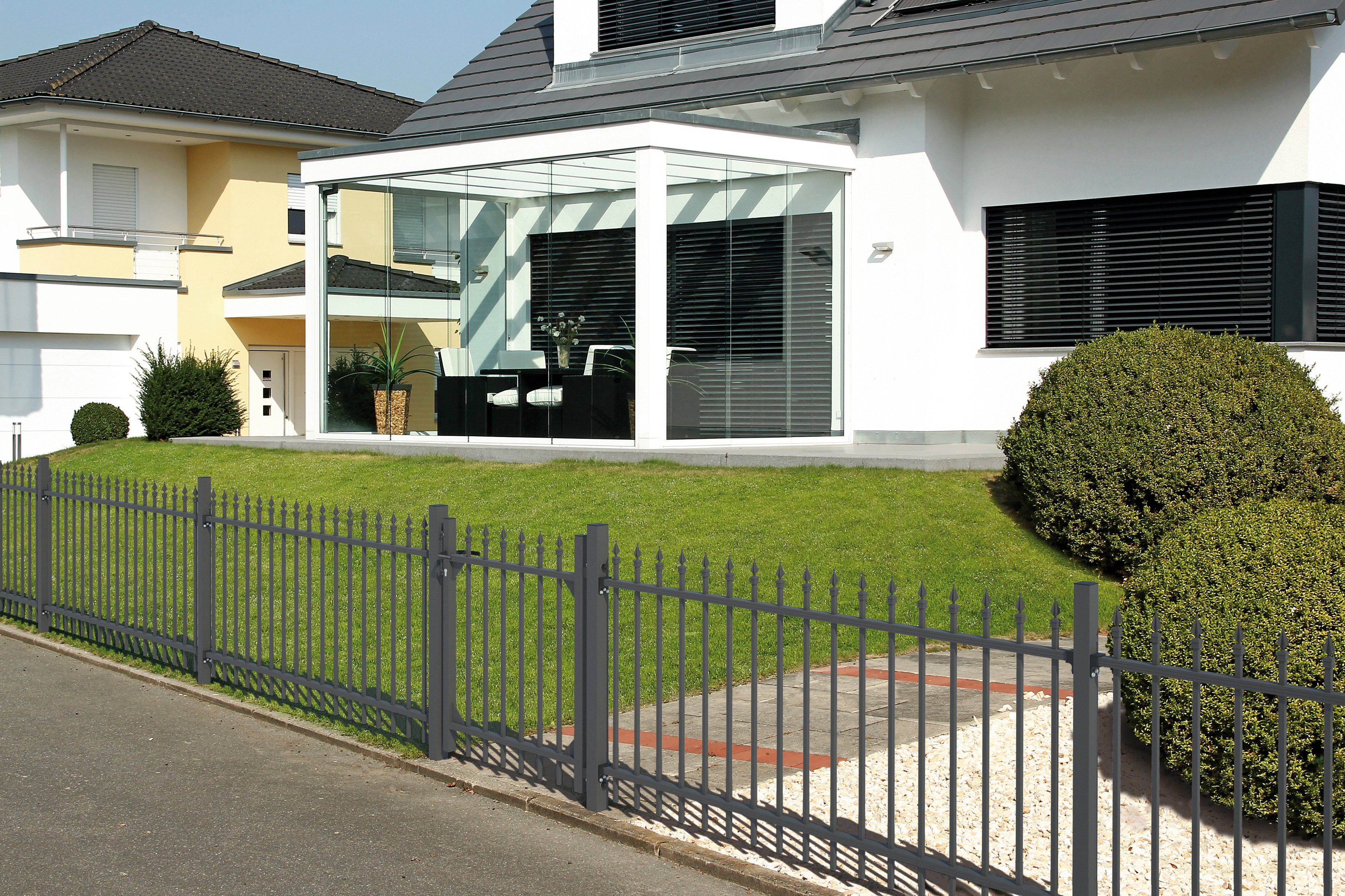 GAH Alberts Metalen hek Chaussee Hoogte: 100 en 120 cm, totale lengte: 10 m, voor plaatsing in beton (set, 12 stuks)