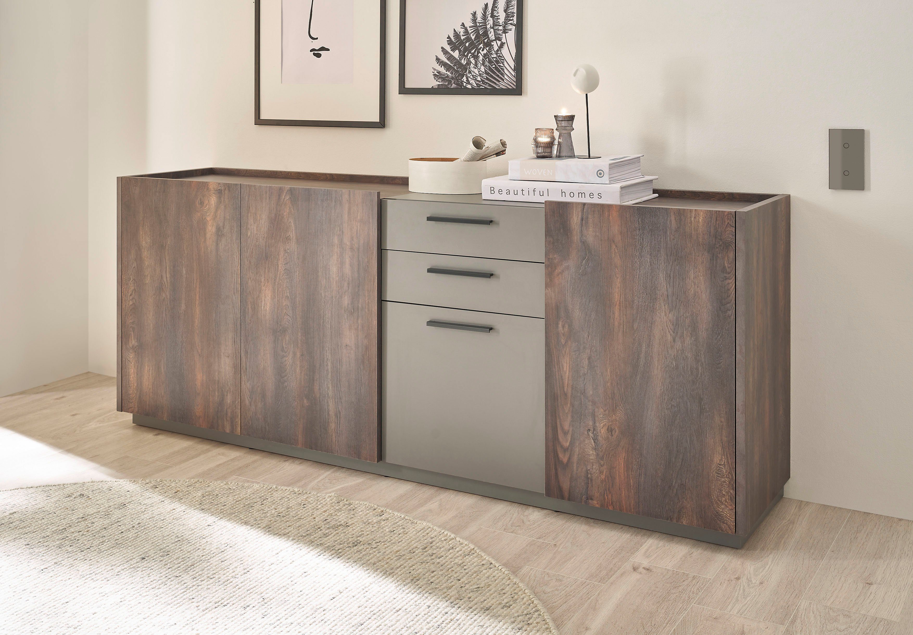 INOSIGN Dressoir Largo Soft-closefunctie, breedte ca. 200 cm dressoirs bruin