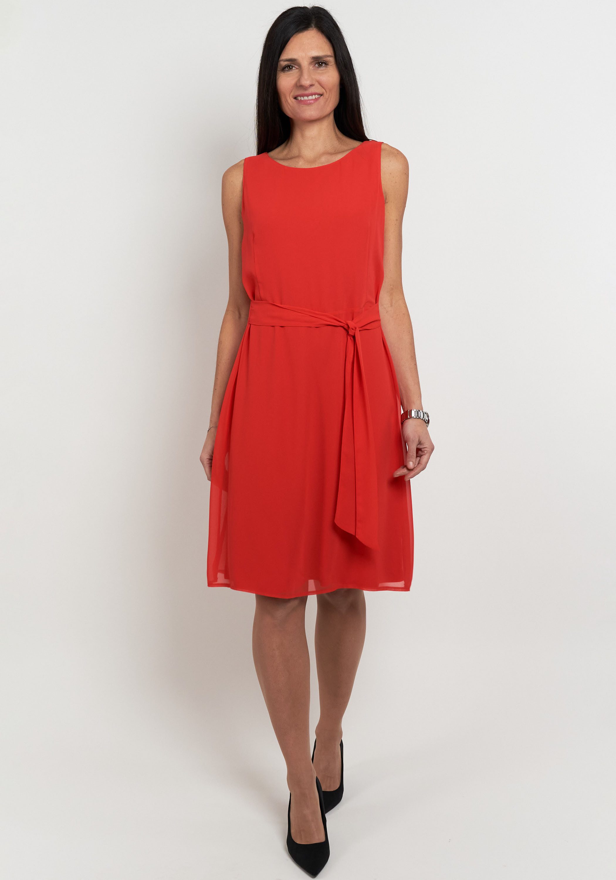 Seidel Moden Chiffon jurk met stoffen riem, made in germany