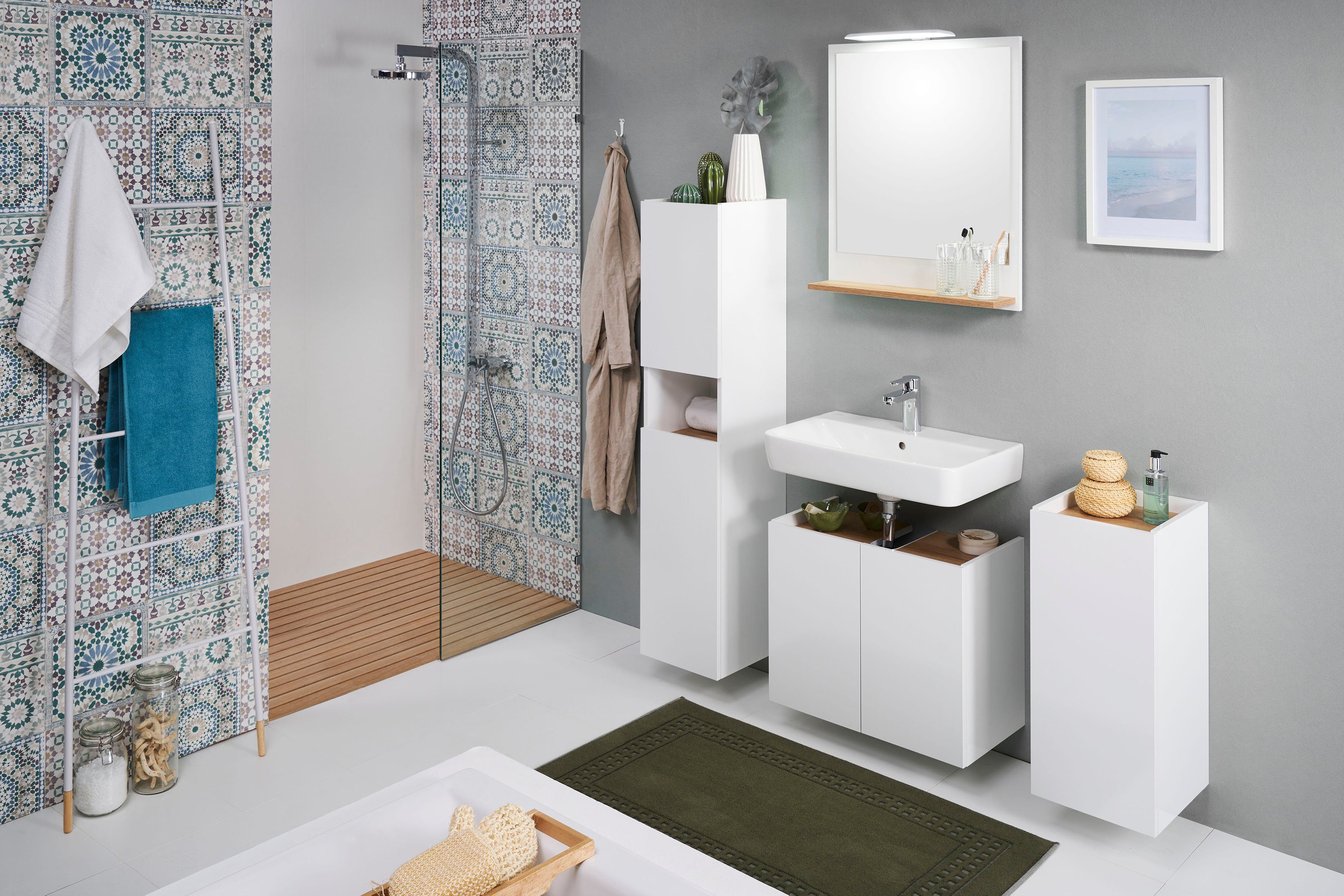 Saphir Halfhoge kast Quickset 947 Badkamermeubel, 30 cm breed, 2 deuren, 1 nis Badkamer-halfhoge kast inclusief deurdemper, glanzend wit, greeploos