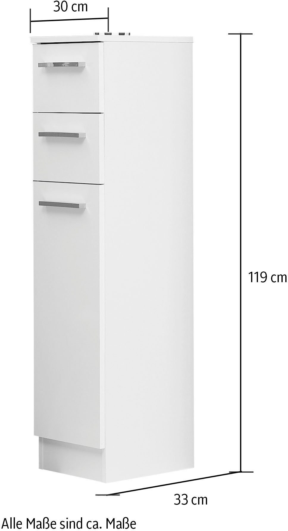 Saphir Onderkast Quickset 335 Badkamermeubel, 1 deur, 2 laden, 30 cm breed Badkamer-onderkast, glanzend wit, grepen in glanzend chroom