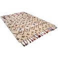 theko oosters tapijt nomadic 1 zuivere wol, met de hand geweven, ruitdesign, met franje, woonkamer beige