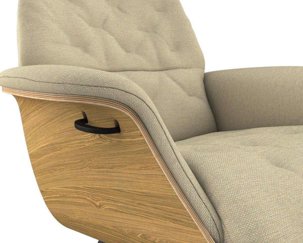 FLEXLUX Relaxfauteuil Volden TV-fauteuil, verstelbare rug- & hoofdsteun, draaibaar Rug- en hoofdeindeverstelling, draaibaar, voet zwart, armleuning walnoot