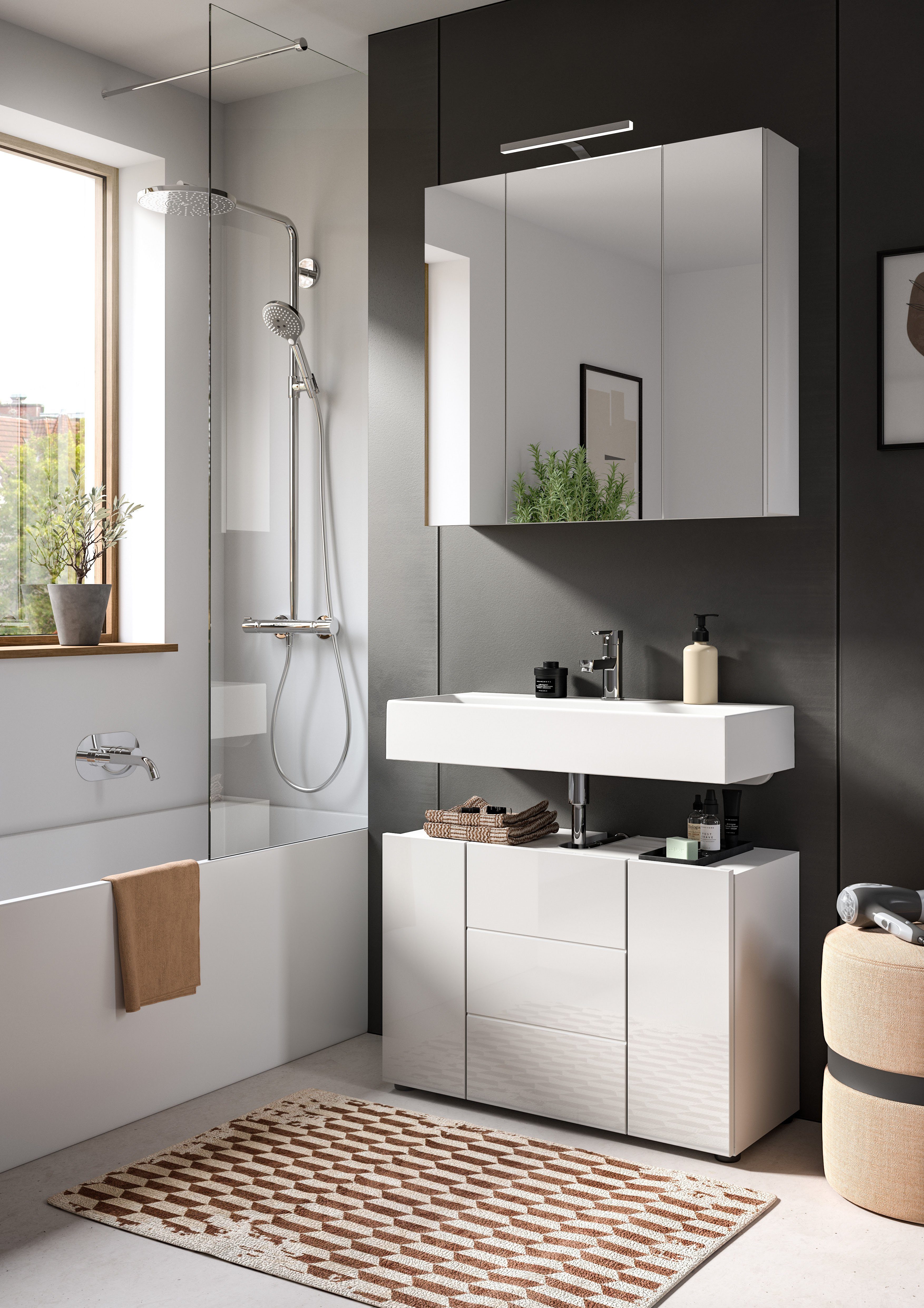 welltime Badmeubelset BIEL, TOPSELLER!, 2-delig, hoogwaardige MDF front, groeflook (2 stuks)