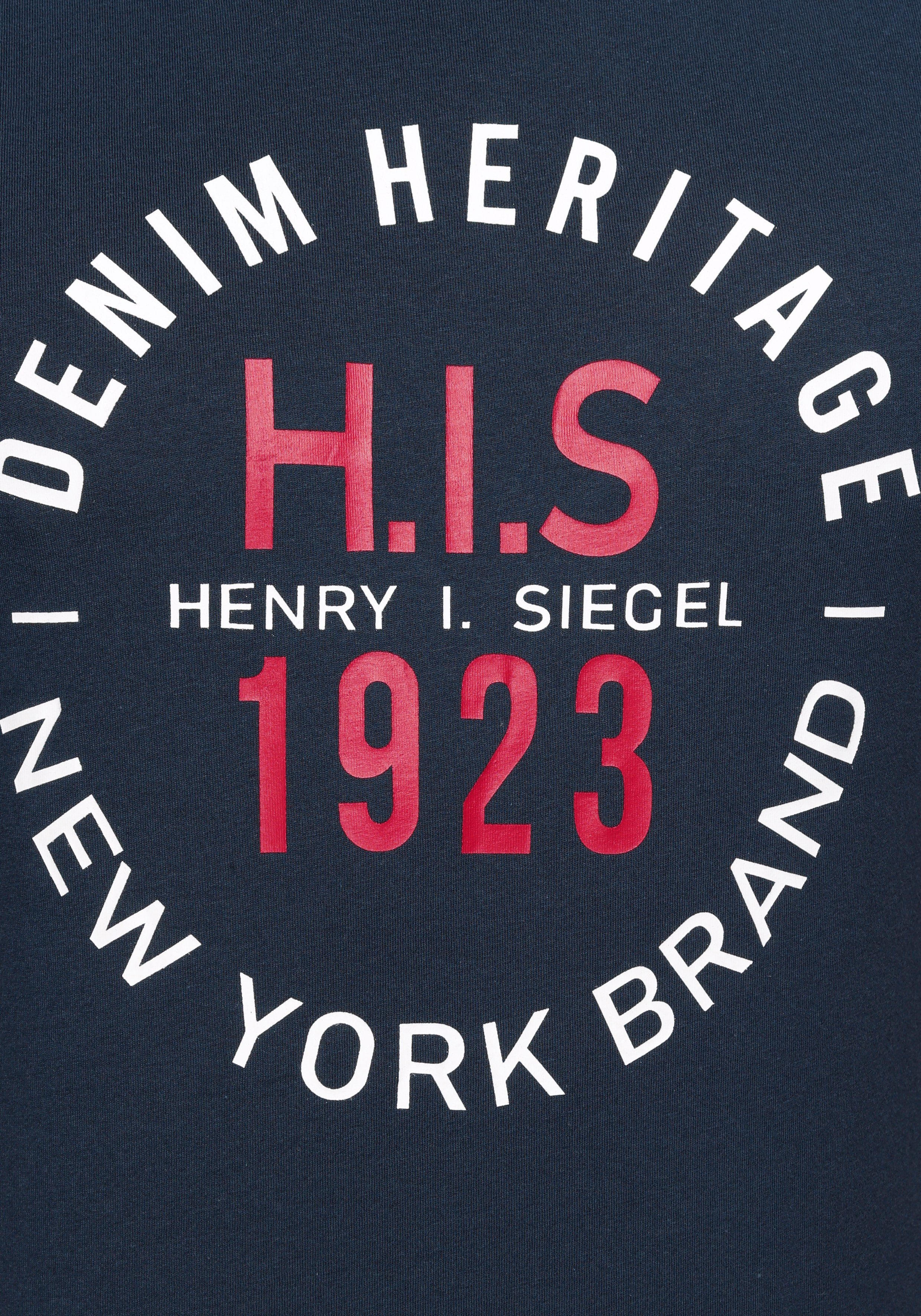 H.I.S Shirt met ronde hals Korte mouwen, smalle pasvorm, met print, ronde hals, van katoen