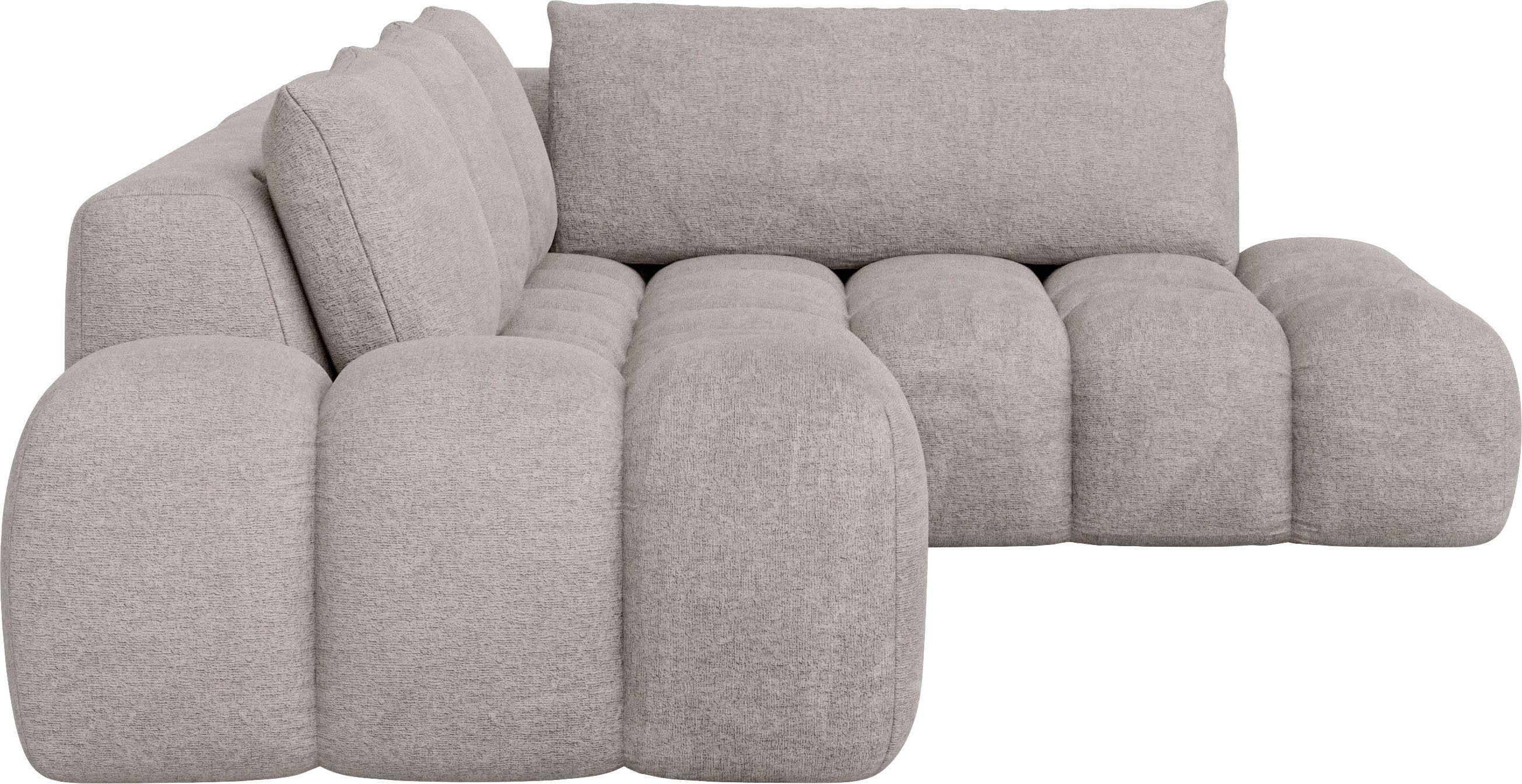 INOSIGN Hoekbank AZITA designsofa, elegant en comfortabel L-vorm, bubbel-look losse rugkussens, droomachtige stiksels, afmetingen b/d/h: 352/210/72 cm