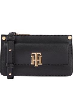 tommy hilfiger mini-bag th lock mini crossover met goudkleurige details zwart