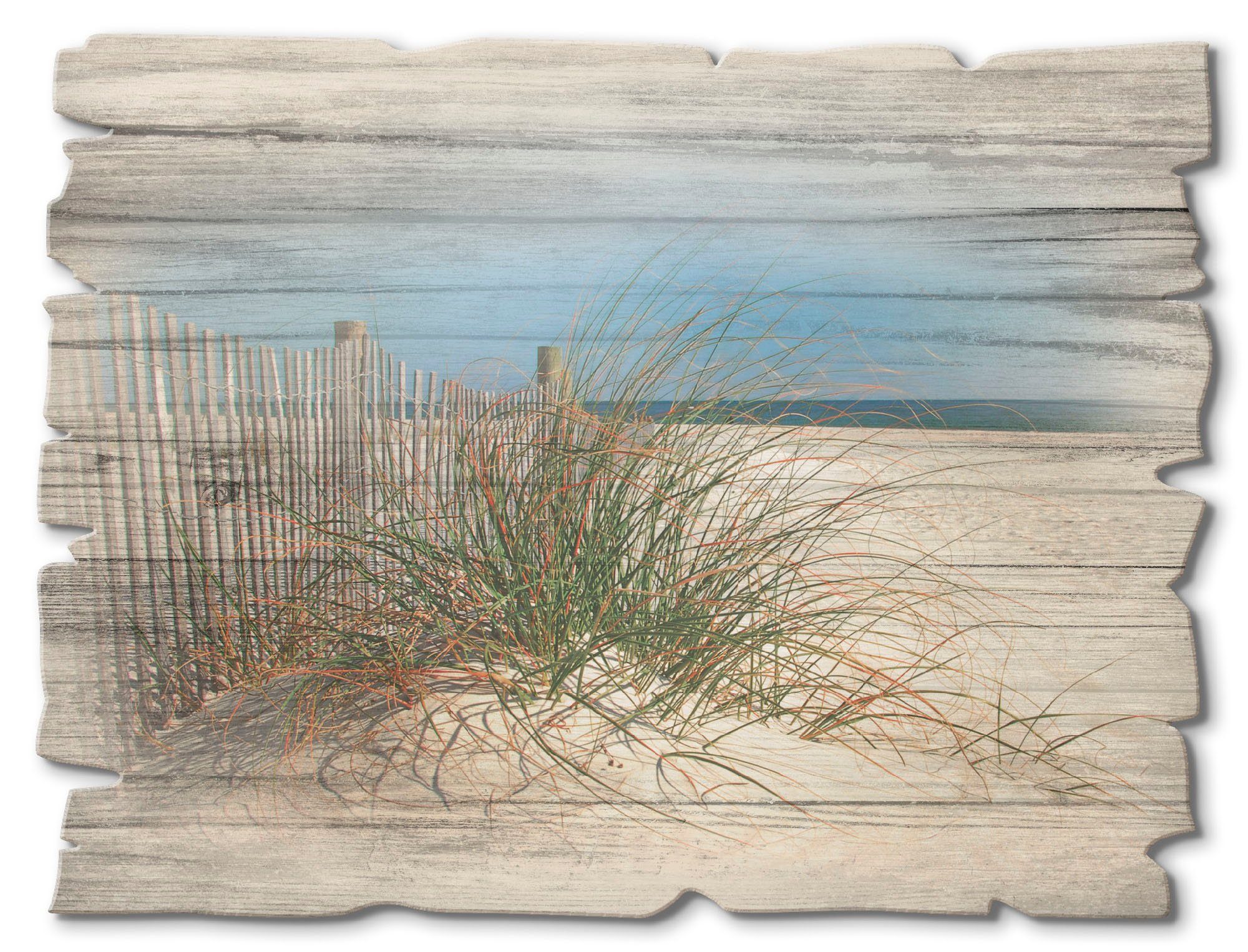 Artland Artprint op hout Mooie duinen met grassen en hek (1 stuk)