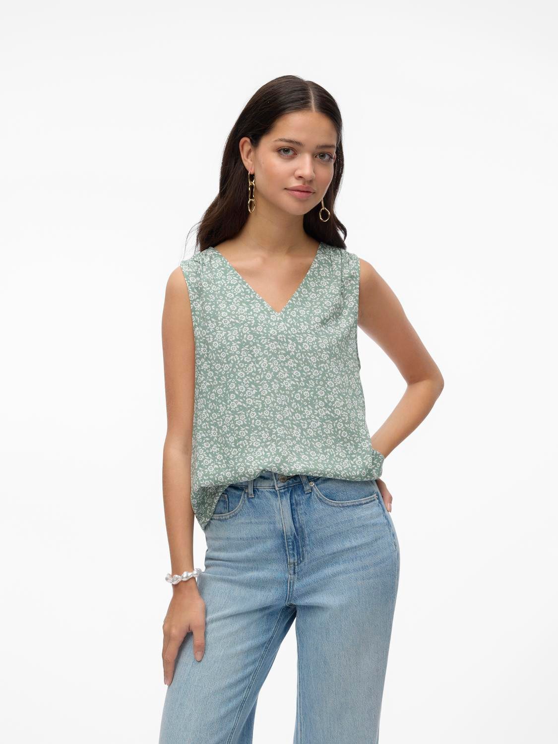 Vero Moda Shirt met V-hals VMEASY JOY S/L V-NECK TOP WVN GA