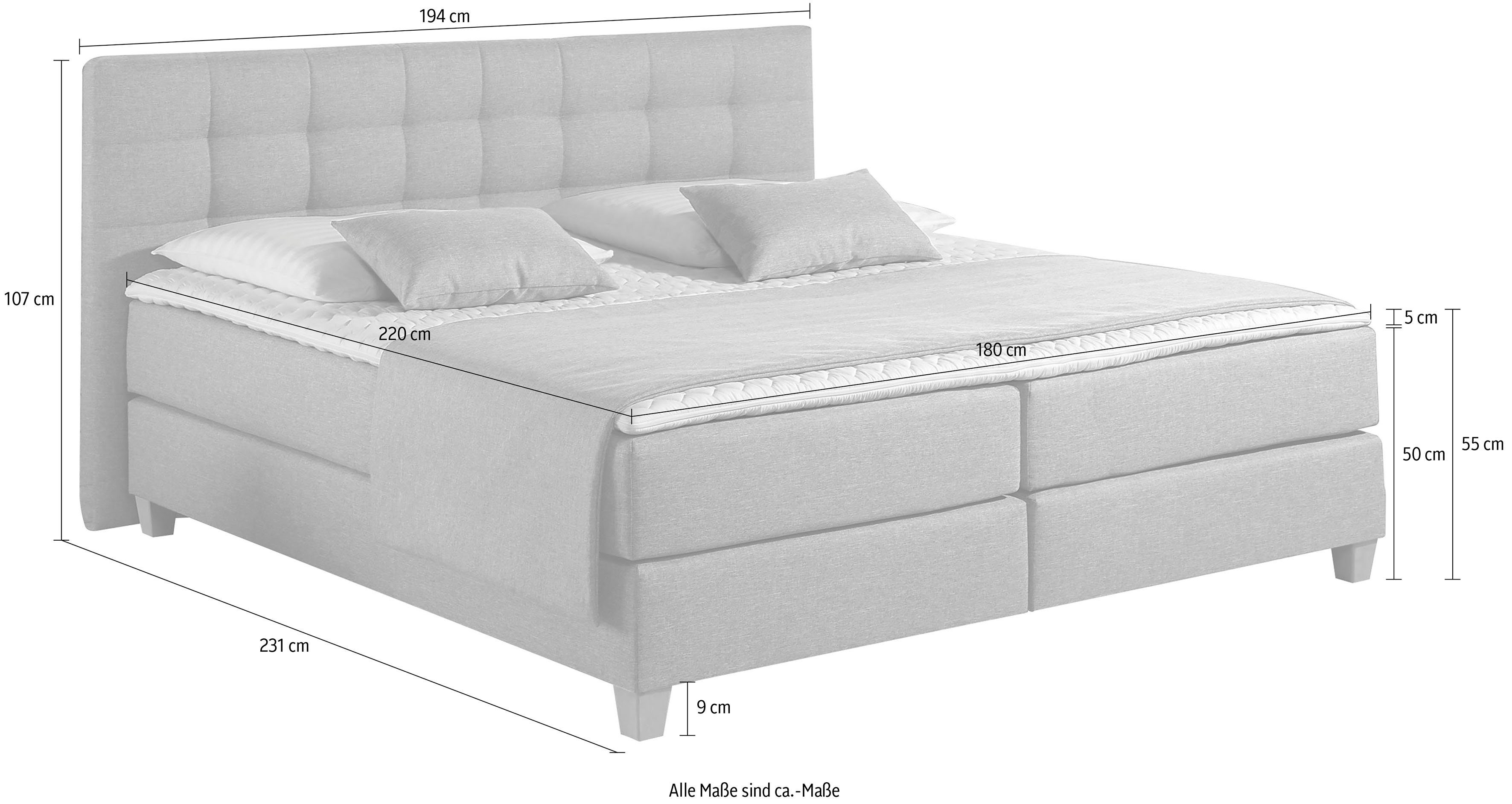 Home affaire Boxspring Moulay incl. topmatras, in extra lang 220 cm, 3 hardheden, ook in h4
