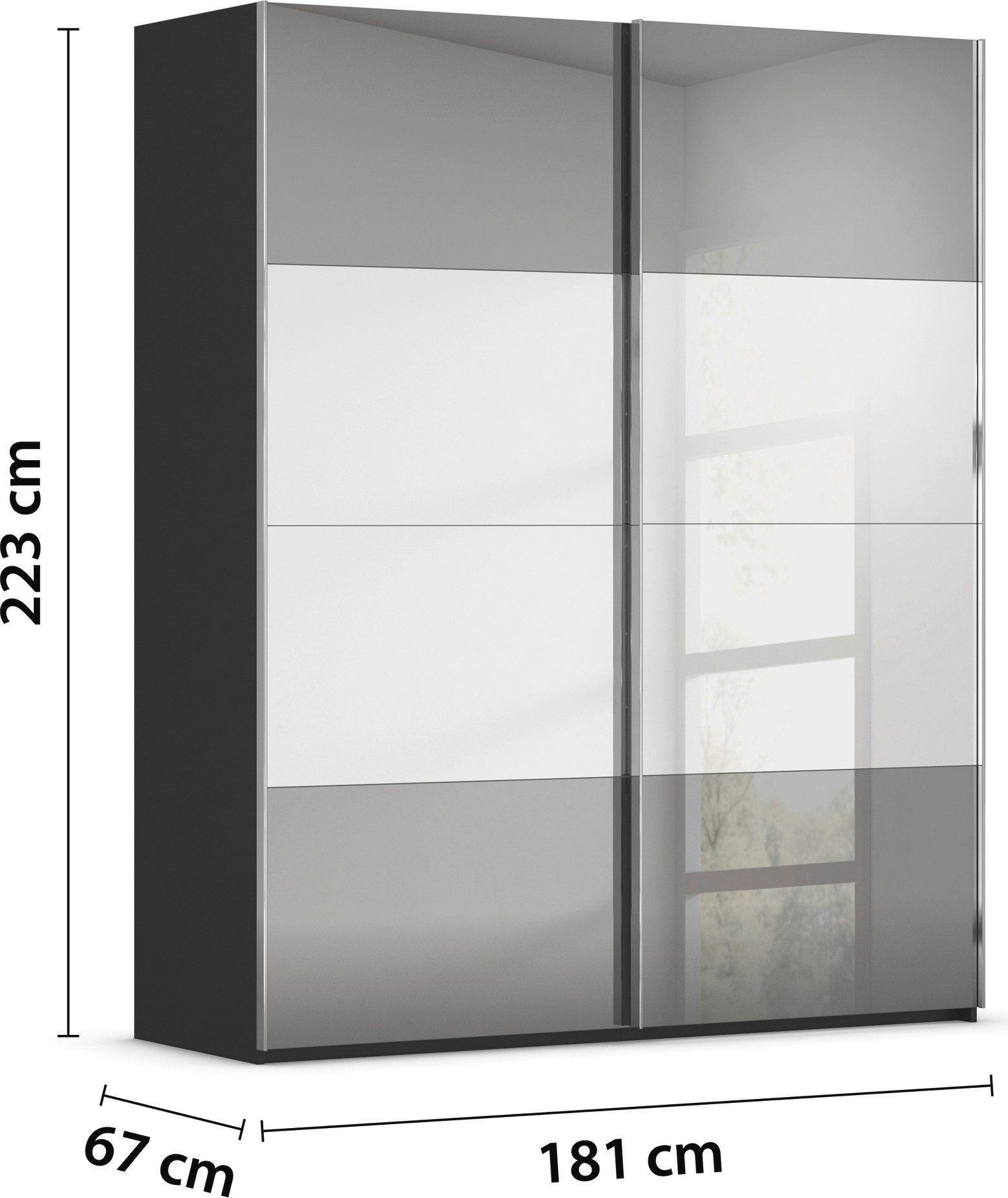 rauch Schuifdeurkast Kledingkast Kast Garderobe Slaapkamerkast SCALE-FYRA edel vierdelige deuren front spiegel-mix veel kleuren made in germany
