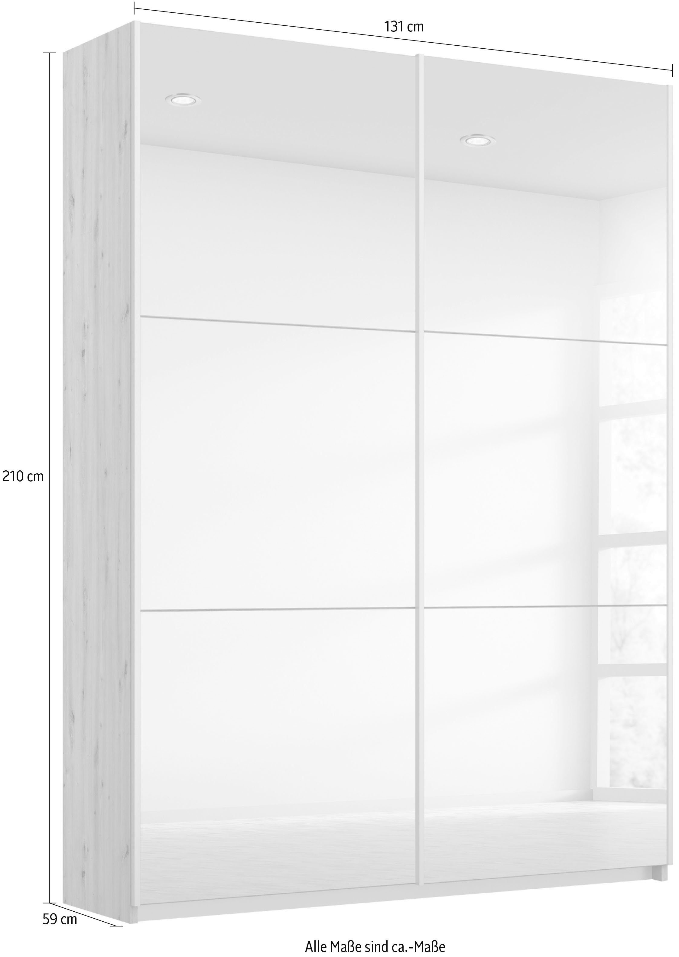 rauch Zweefdeurkast Kledingkast kast garderobe REFLECT inclusief praktische binneninrichting met 2 stoffen dozen made in germany