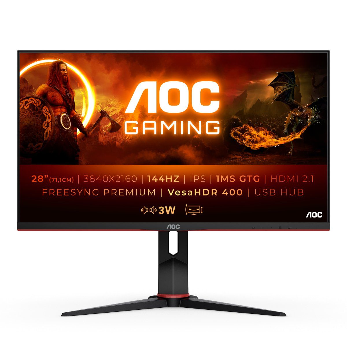 AOC Gaming-monitor U28G2XU2/BK, 71,1 cm / 28", 4K Ultra HD