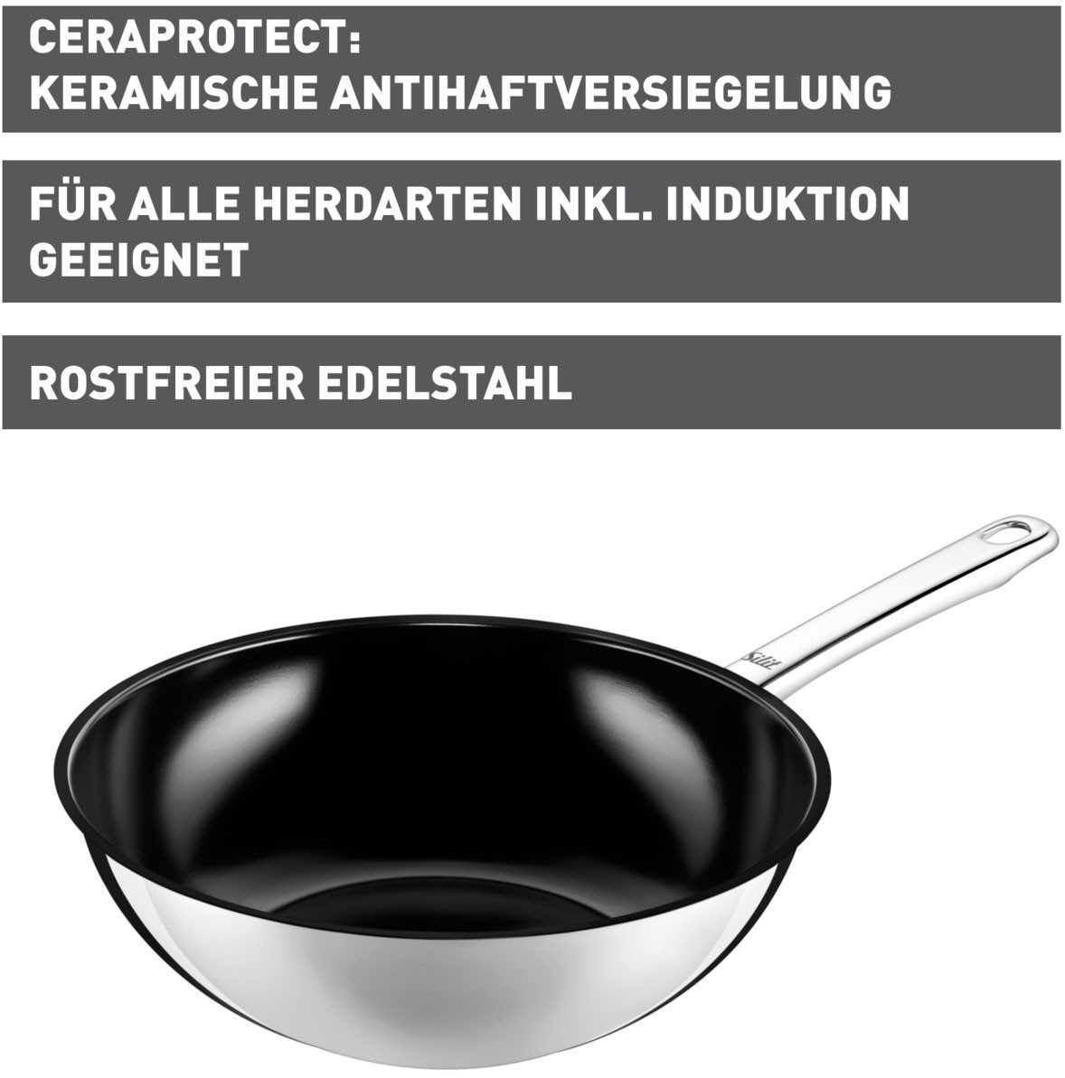 Silit Wok Wuhan wokpan inductie Ø 28 cm ideaal voor scherp aanbraden, geschikt voor alle soorten fornuizen (1-delig)