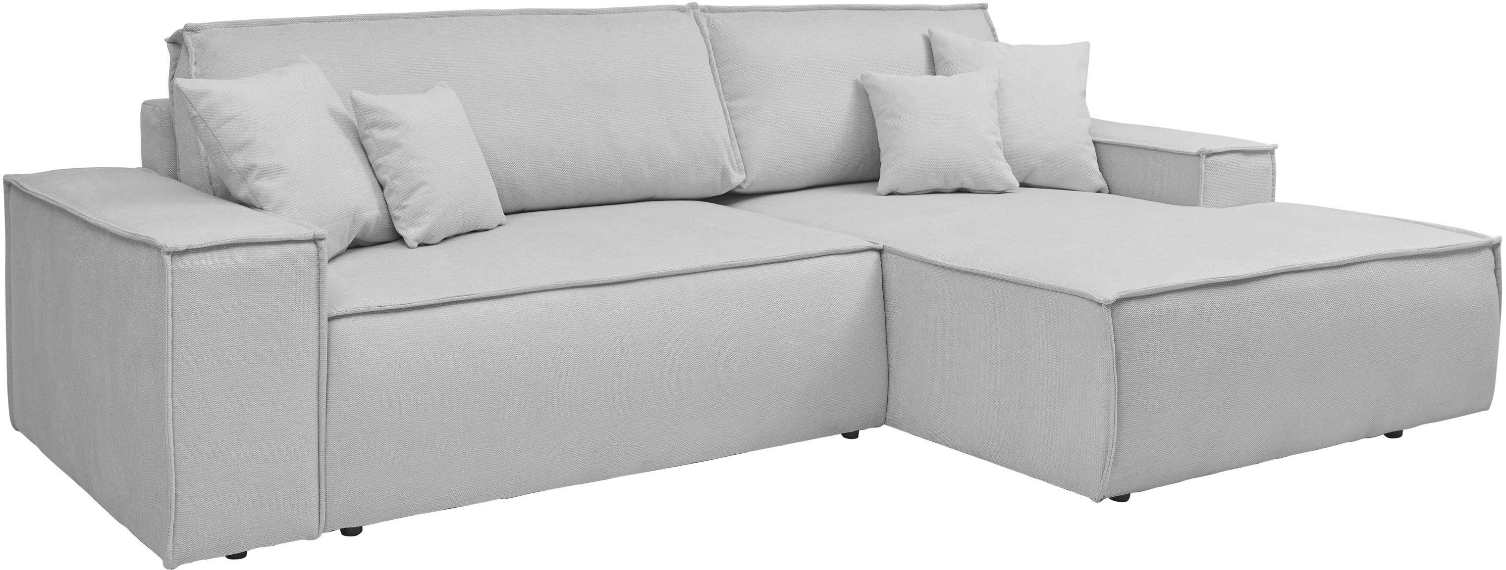 andas Hoekbank Finnley slaapbank 267 cm in Bouclé, fijne structuur en cord, L-vorm