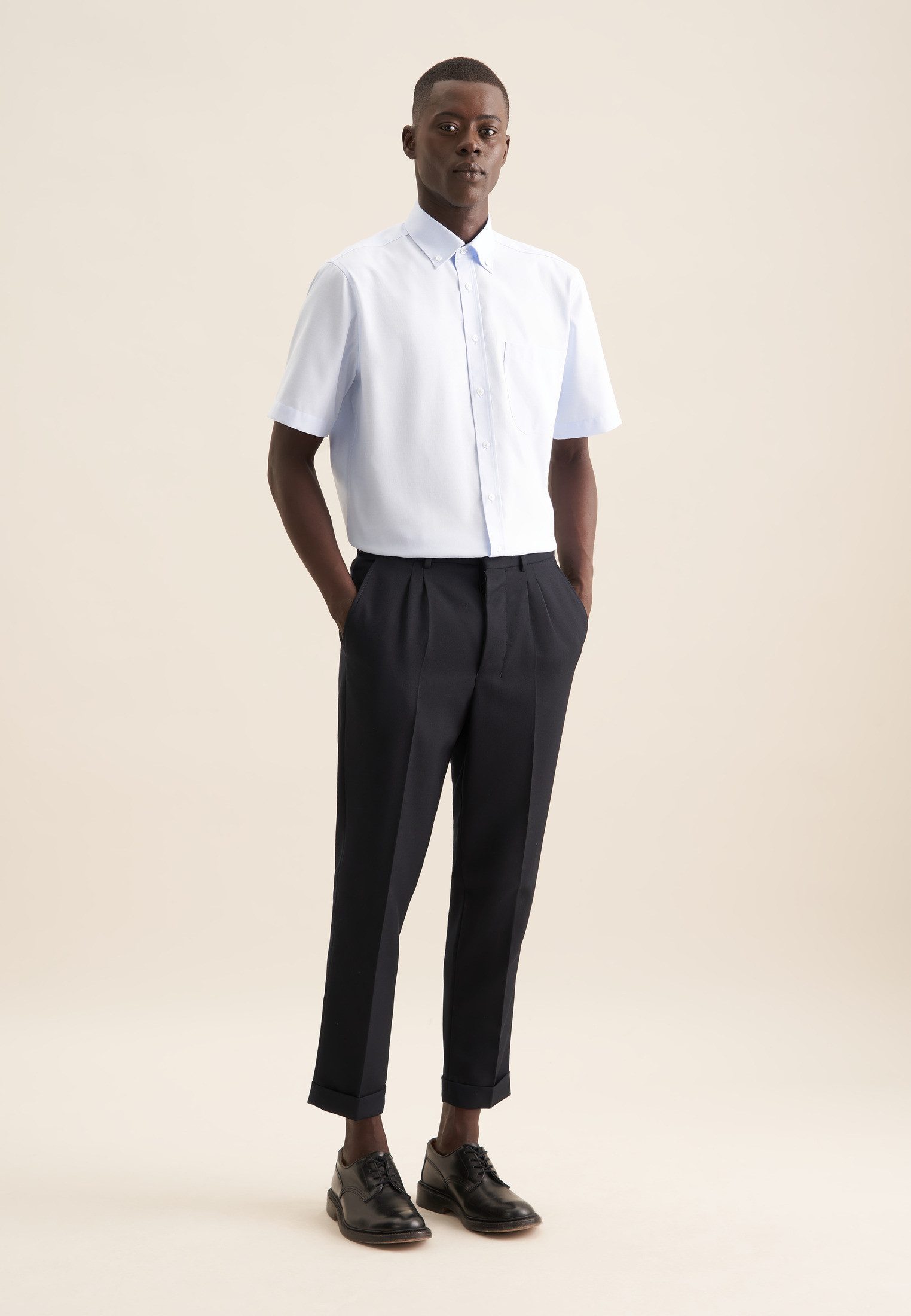 seidensticker Businessoverhemd Comfort korte mouw button-down kraag structuur
