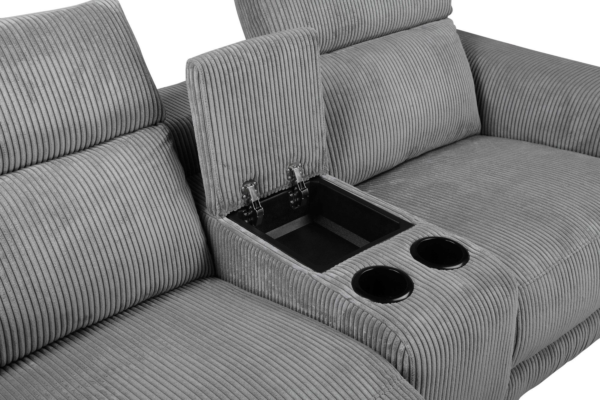 Places of Style 2-zitsbank Lund in cord, 2-zits bioscoopbank, tv-fauteuil, multimedia-sofa, USB-A met elektrische of handmatige relaxfunctie, bekerhouder en opbergruimte