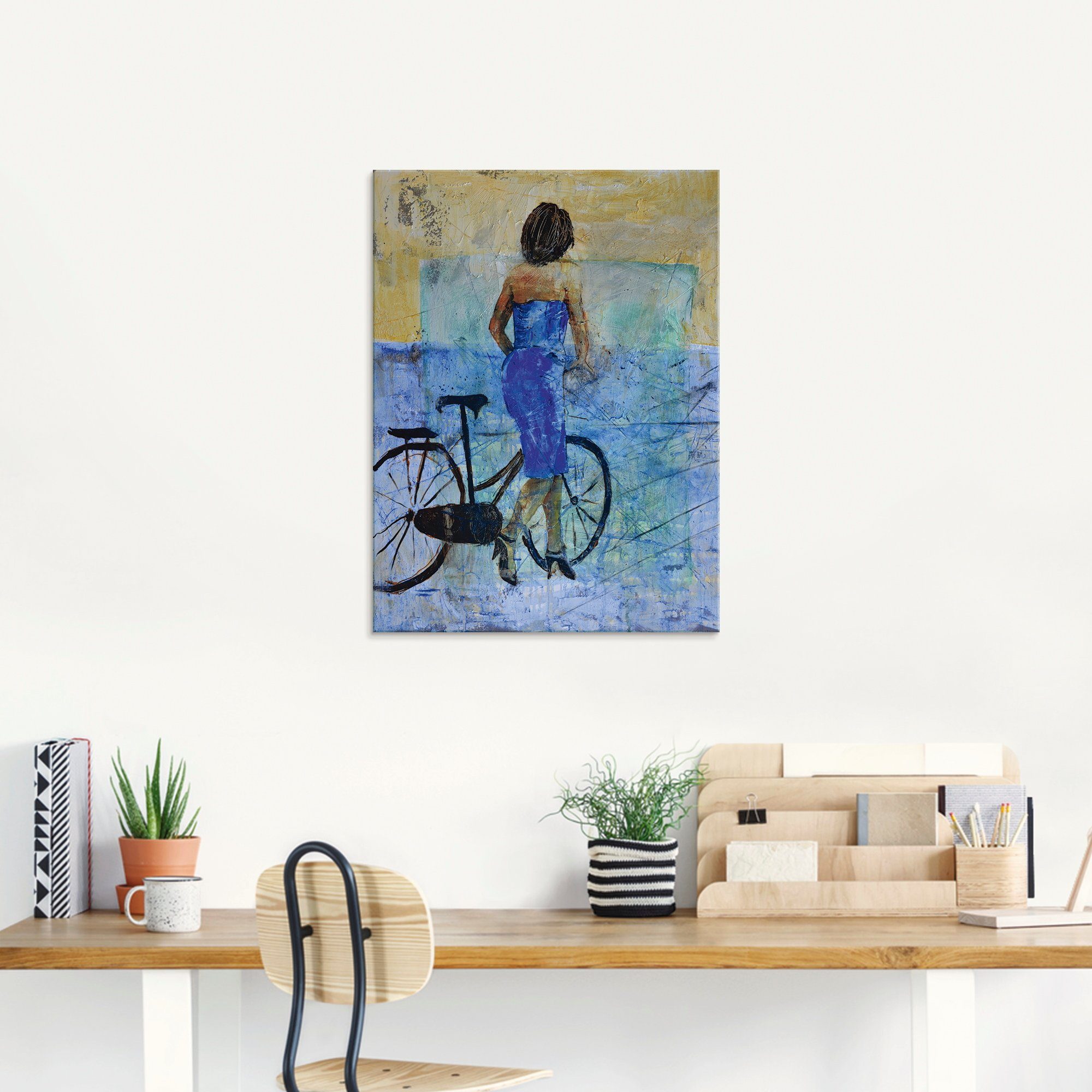 Artland Print op glas Een meisje met een fiets