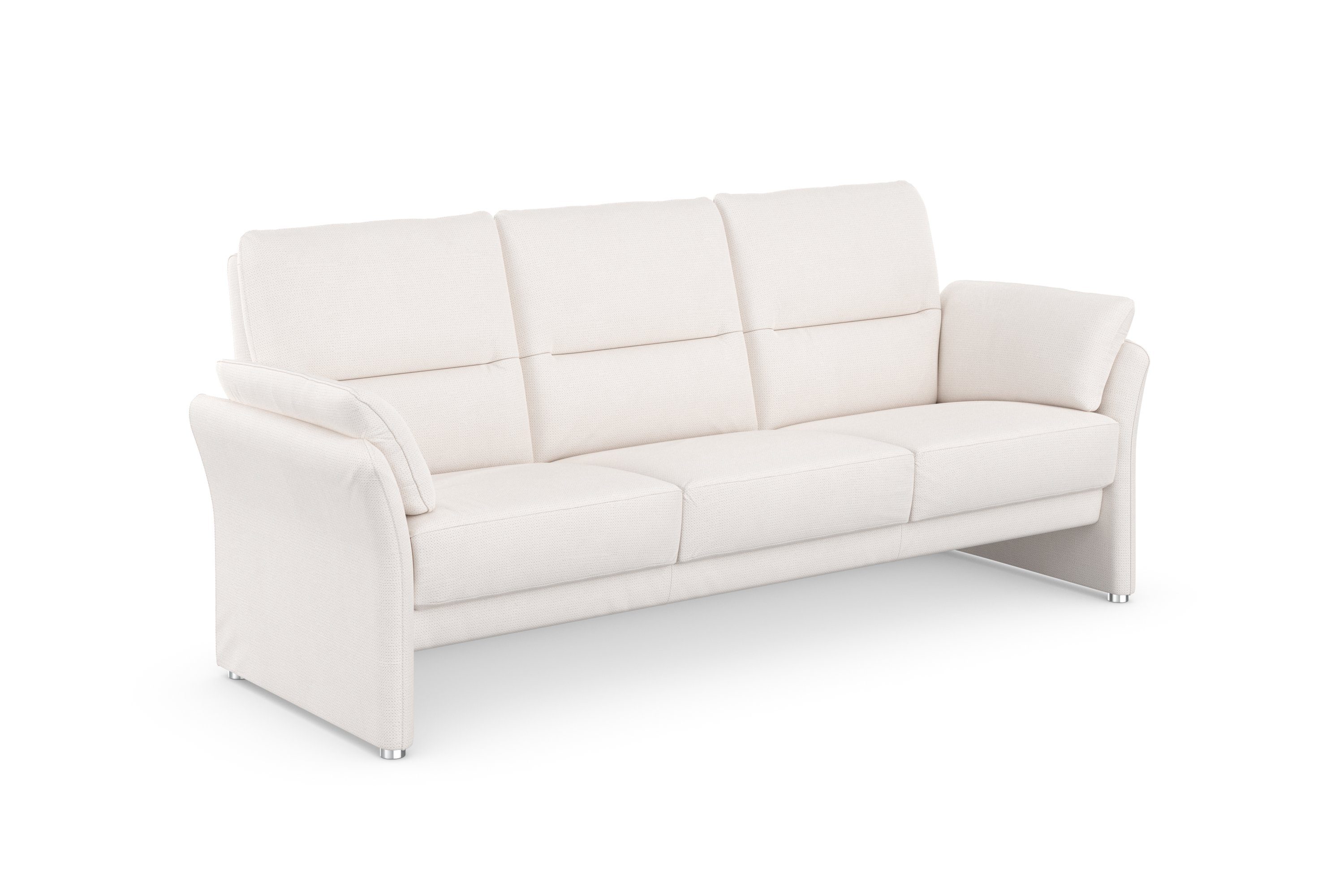 DOMO collection 3-zitsbank Pina, schmale Armlehnen, mit Federkern, kompakt & elegant met veerbasis voor hoog zitcomfort, breedte 219 cm