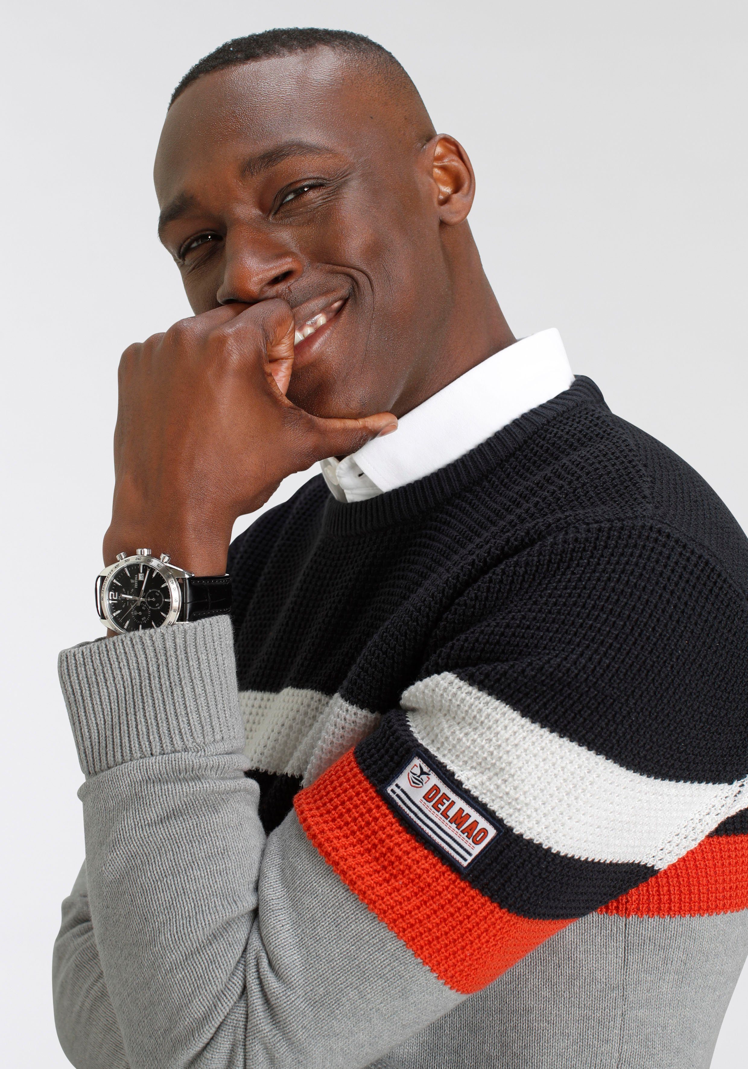 DELMAO Trui met ronde hals Tot maat 3XL met blokstrepen heren pullovers maat S (44/46) grijs