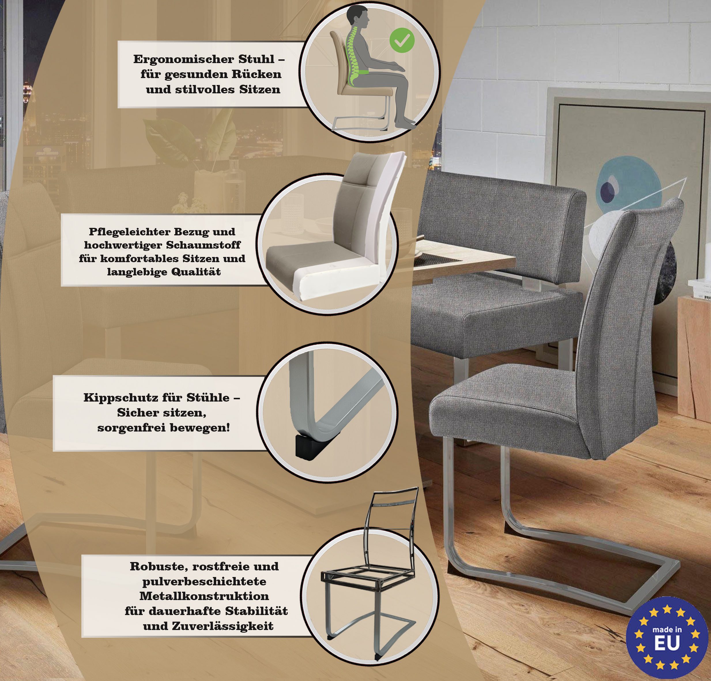 Home affaire Vrijdragende stoel RAB Bekleding in verschillende kwaliteiten, maximaal vermogen 120 kg (set, 2 stuks)