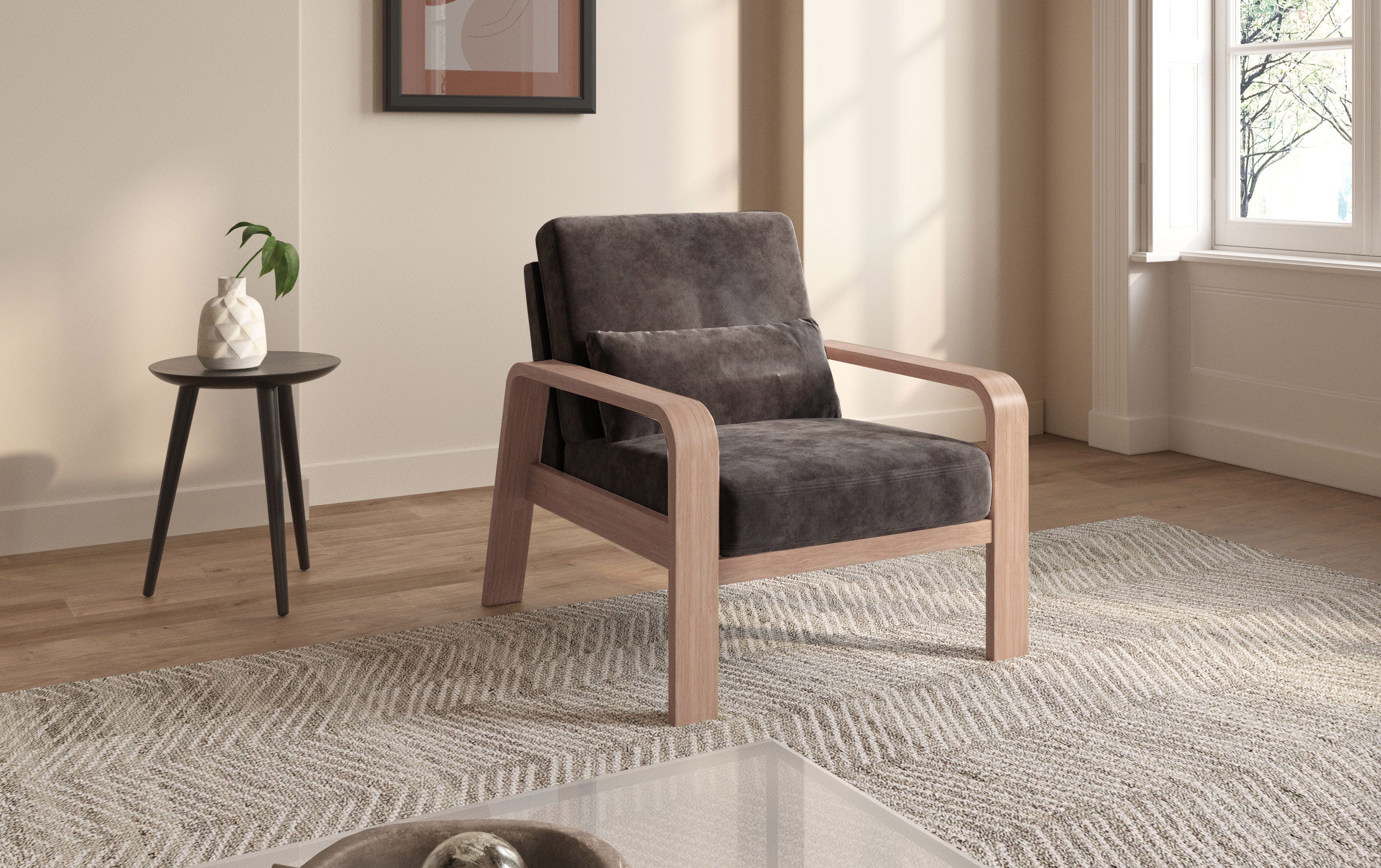 sit&more Fauteuil Kolding Armleuningen van natuurlijk beukenhout, verschillende bekledingen en kleuren
