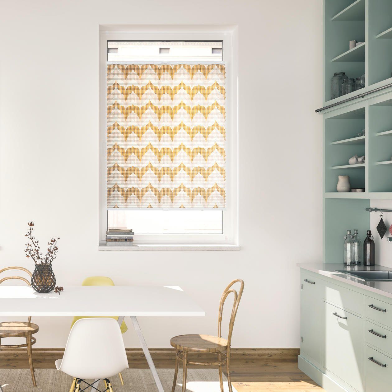 LICHTBLICK Plissé Klemmfix, zonder boren, ondoorzichtig, boho Zig Zag - geel (1 stuk) plisségordijnen maat 90 cm x 130 cm geel