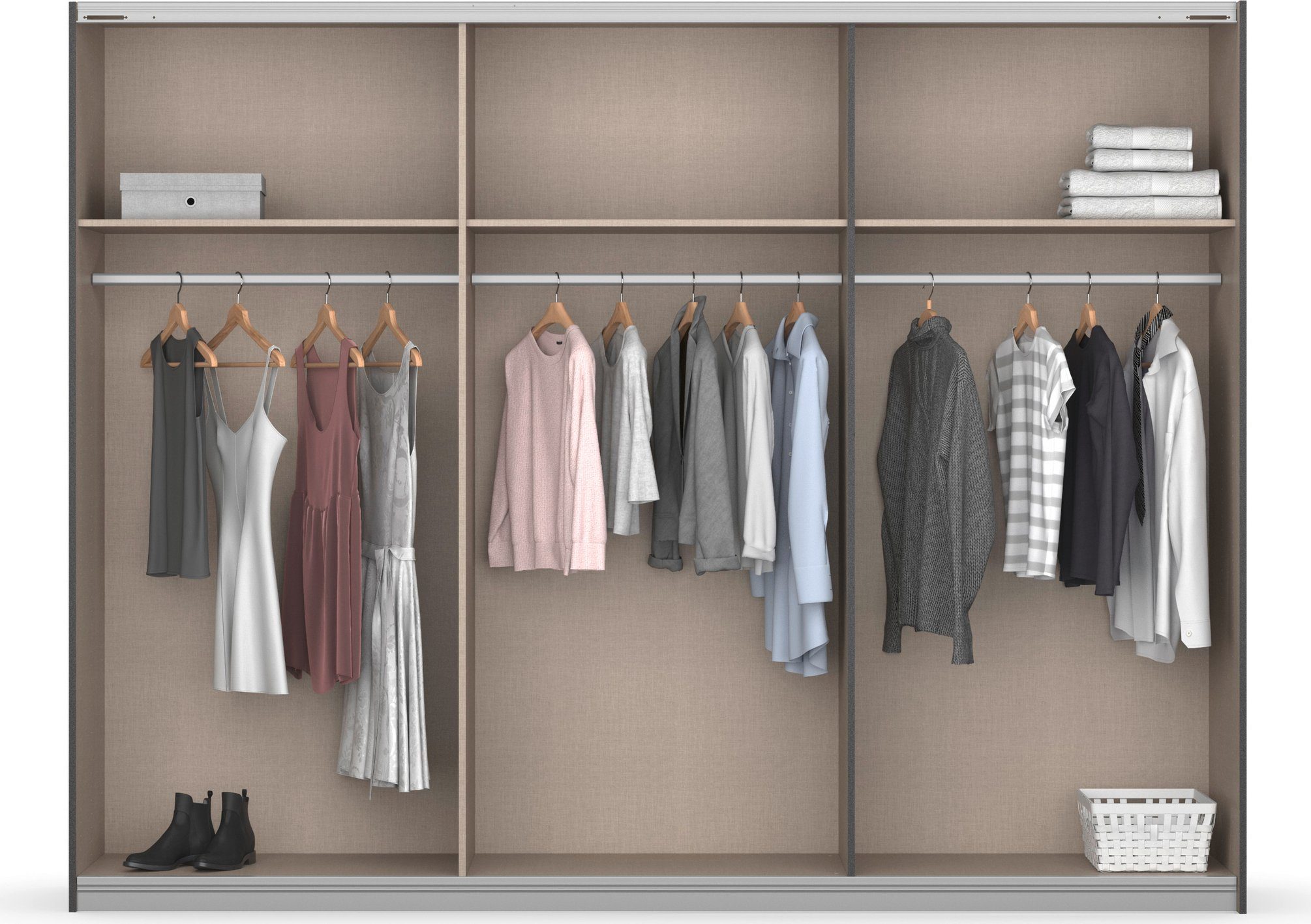 rauch Zweefdeurkast Kledingkast Kast Garderobe Slaapkamerkast BAREA Front met oplage in moderne lamellen-look MADE IN GERMANY