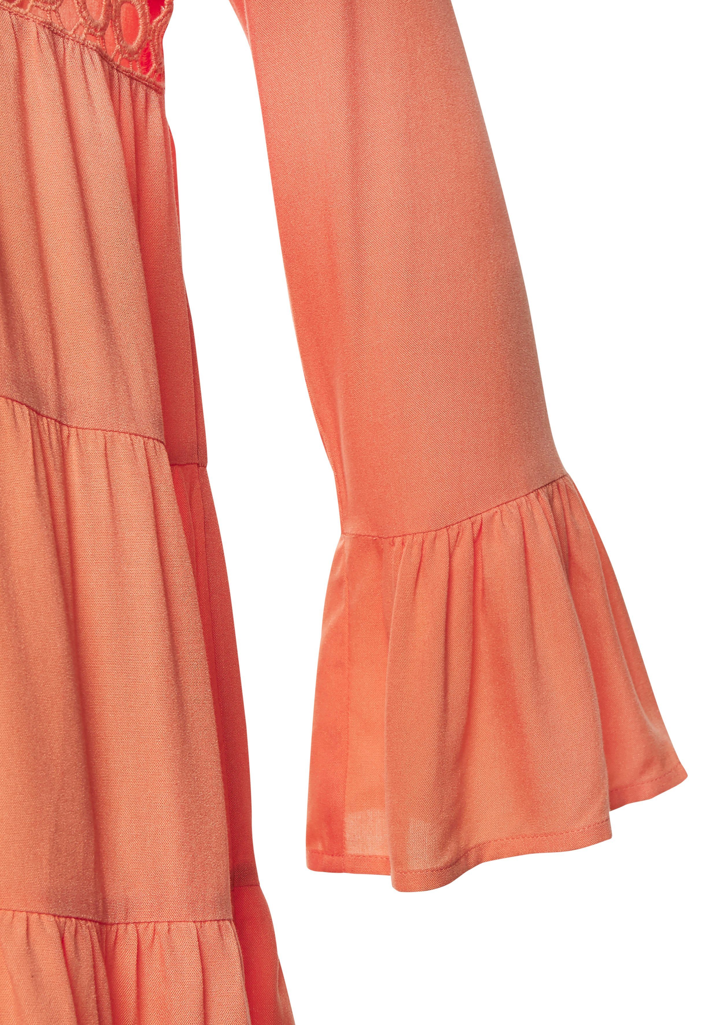 Lascana Lange blouse met kanten inzetstukken, tuniek, blousejurk, strandkleding