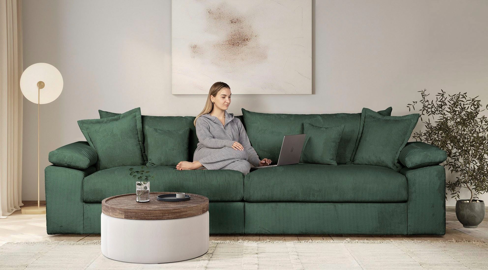 Home affaire Megabank Soft&Cosy XXL - breedte 303 cm Mega-bank, in corduroy, met binnenvering groen, xxl banken