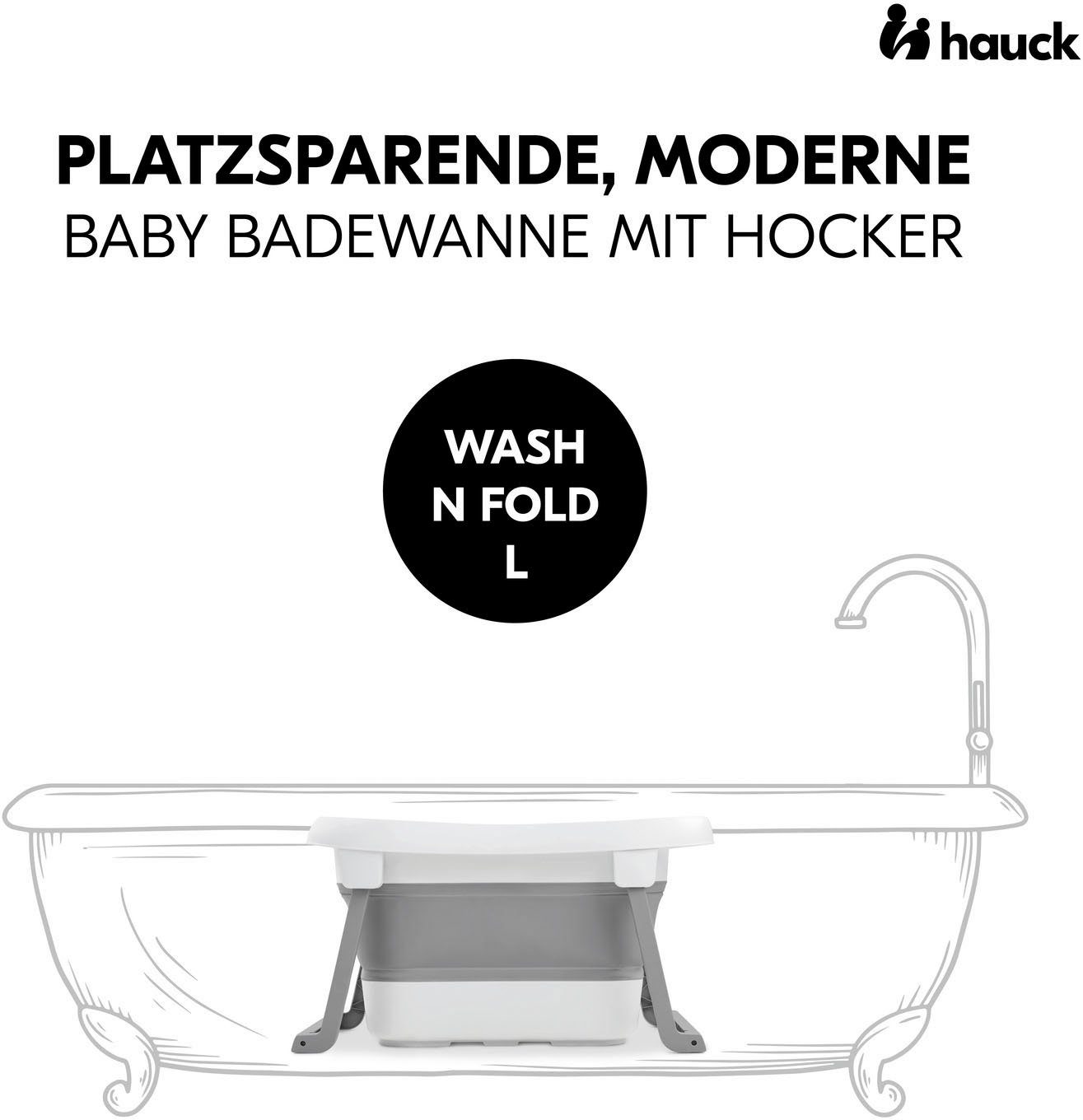 Hauck Babybadje Wash N Fold L, White/Stone Vouwbad met watertemperatuurmeting aan de afvoerstop