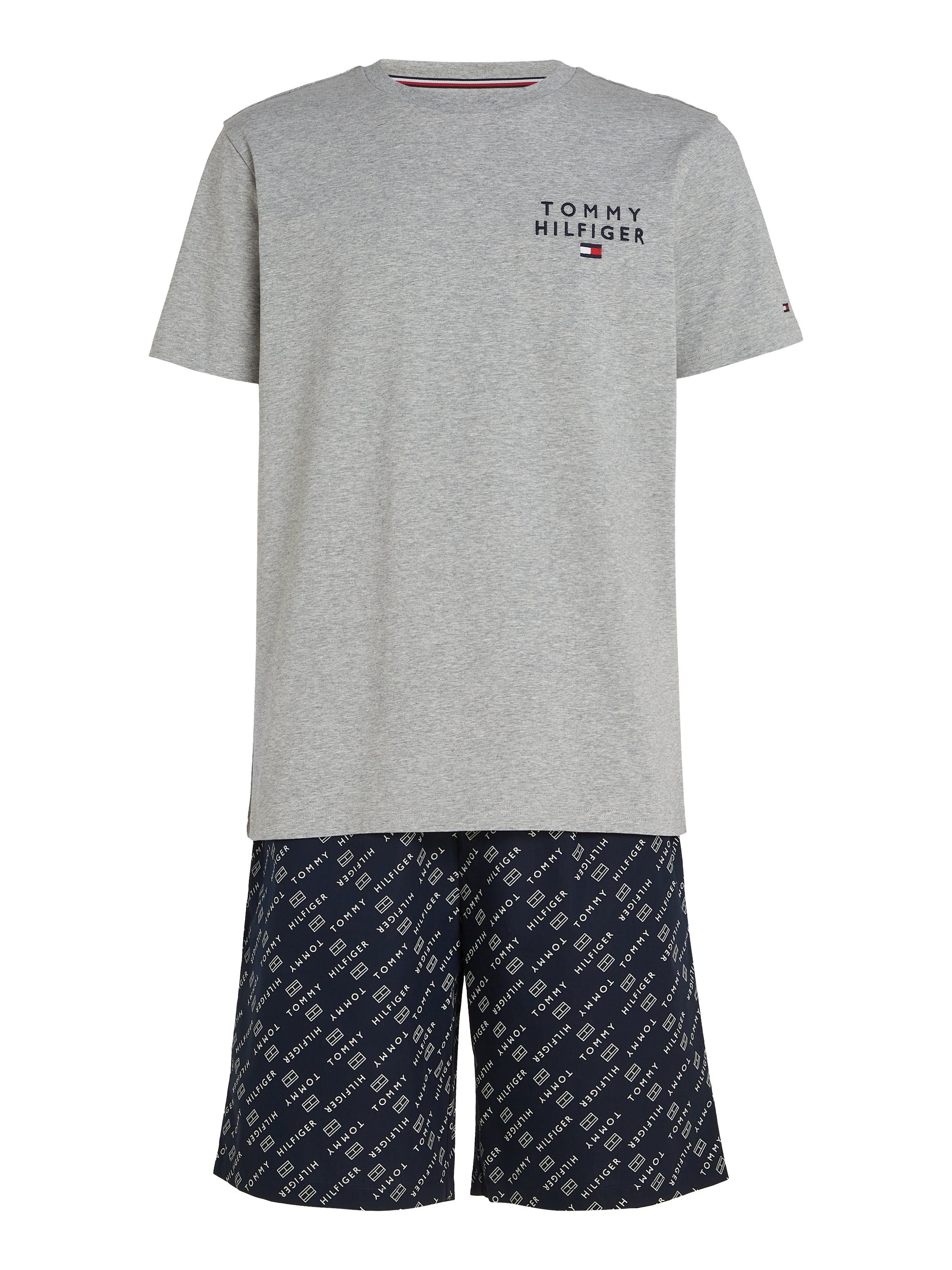 Tommy Hilfiger Underwear Pyjama SS WOVEN PJ SET DRAWSTRING met een logo-opschrift op borsthoogte (set 2-delig 2 stuks)