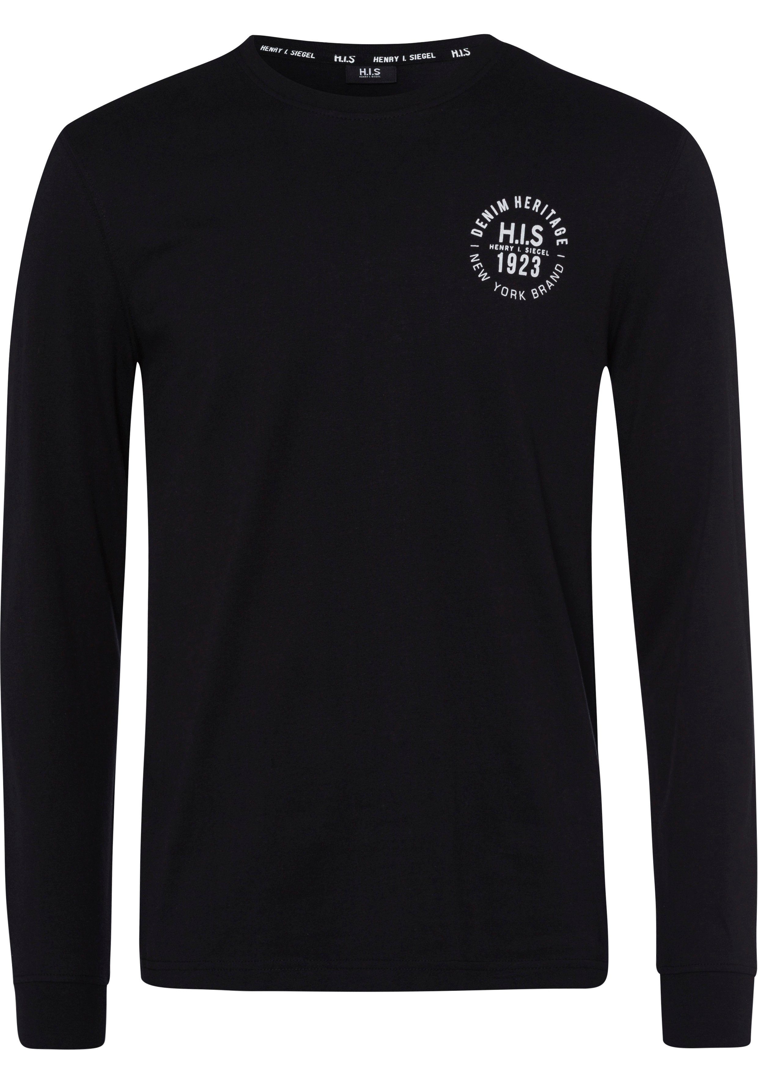 H.I.S Shirt met lange mouwen Lange mouwen, bedrukt, ronde hals, van 100% katoen (2-delig, Set van 2)