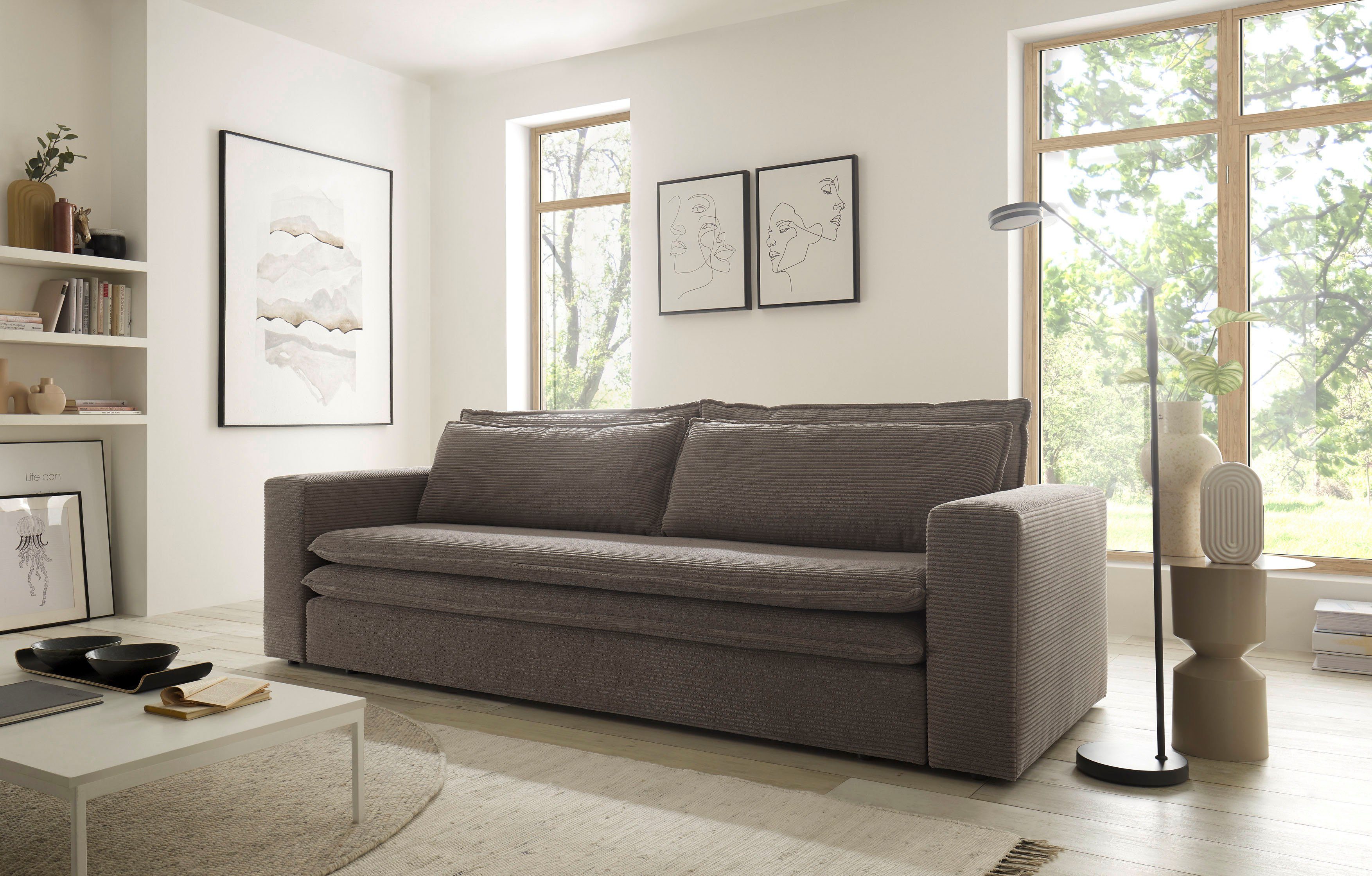 Places of Style 3-zitsbank PIAGGE Cord-bekleding - met slaapfunctie en bedkist, met praktische topmatras