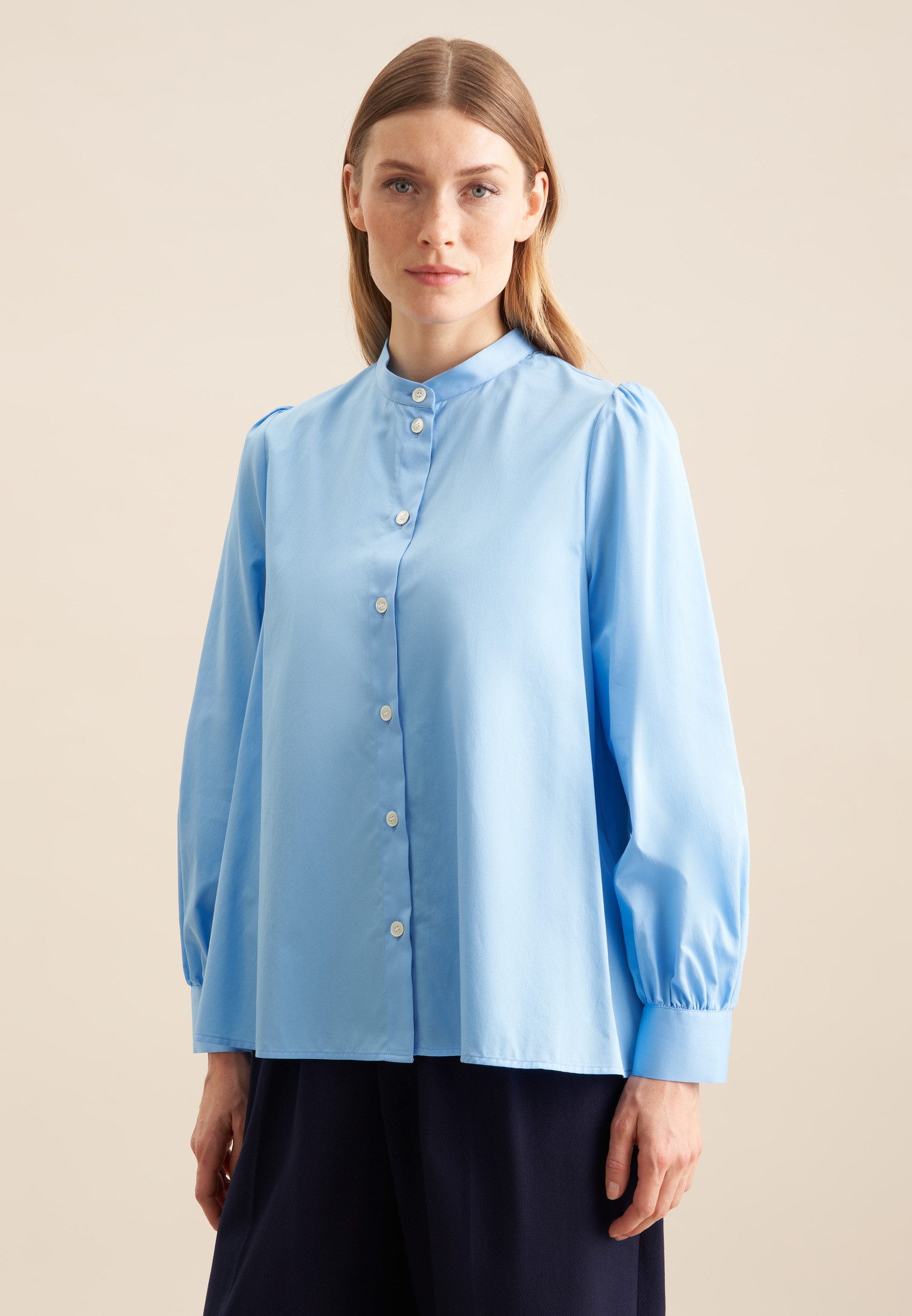 seidensticker Klassieke blouse Zwarte roos Lange mouwen kraag uni dames lange blouses maat 4XL (48) blauw
