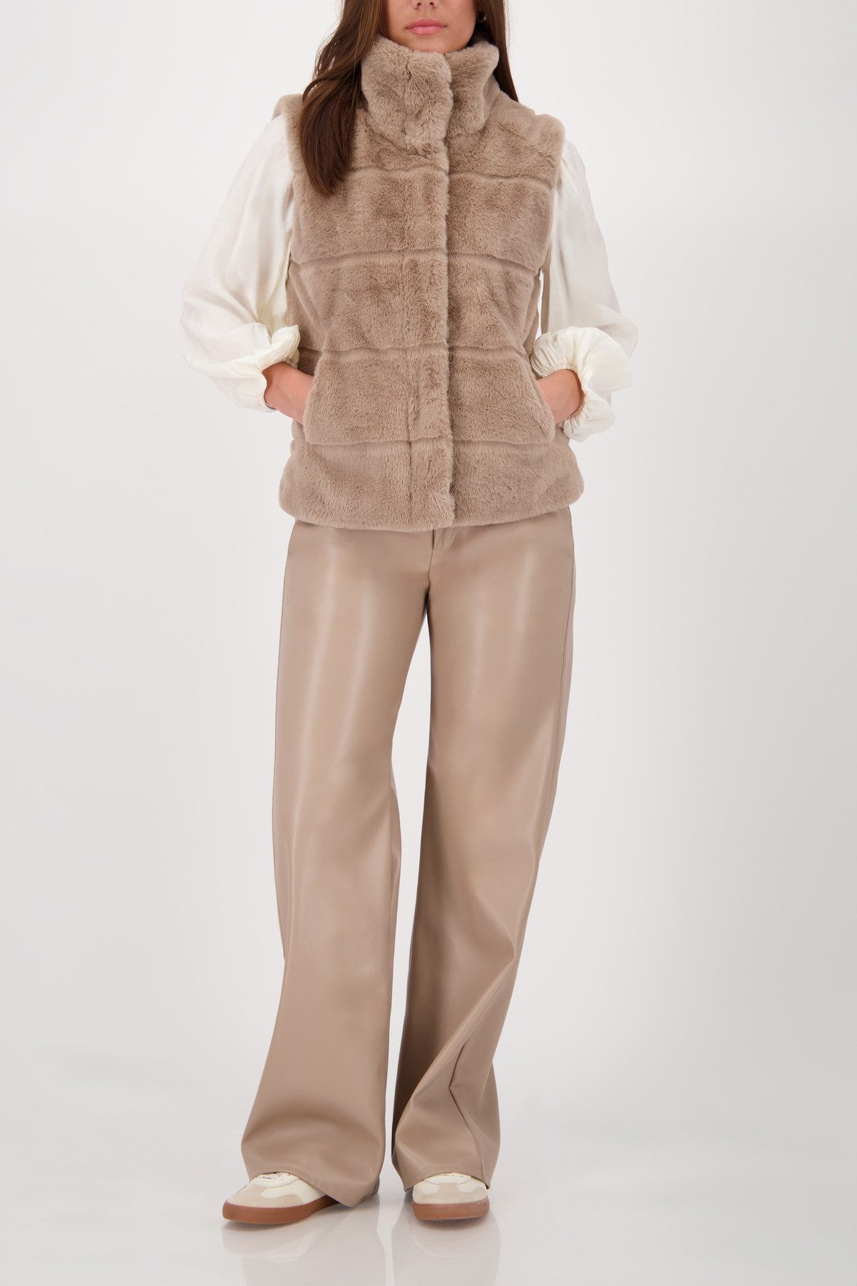 Monari Mouwloos vest van imitatiebont Gilet Basic fake fur Met ronde hals met staande kraag