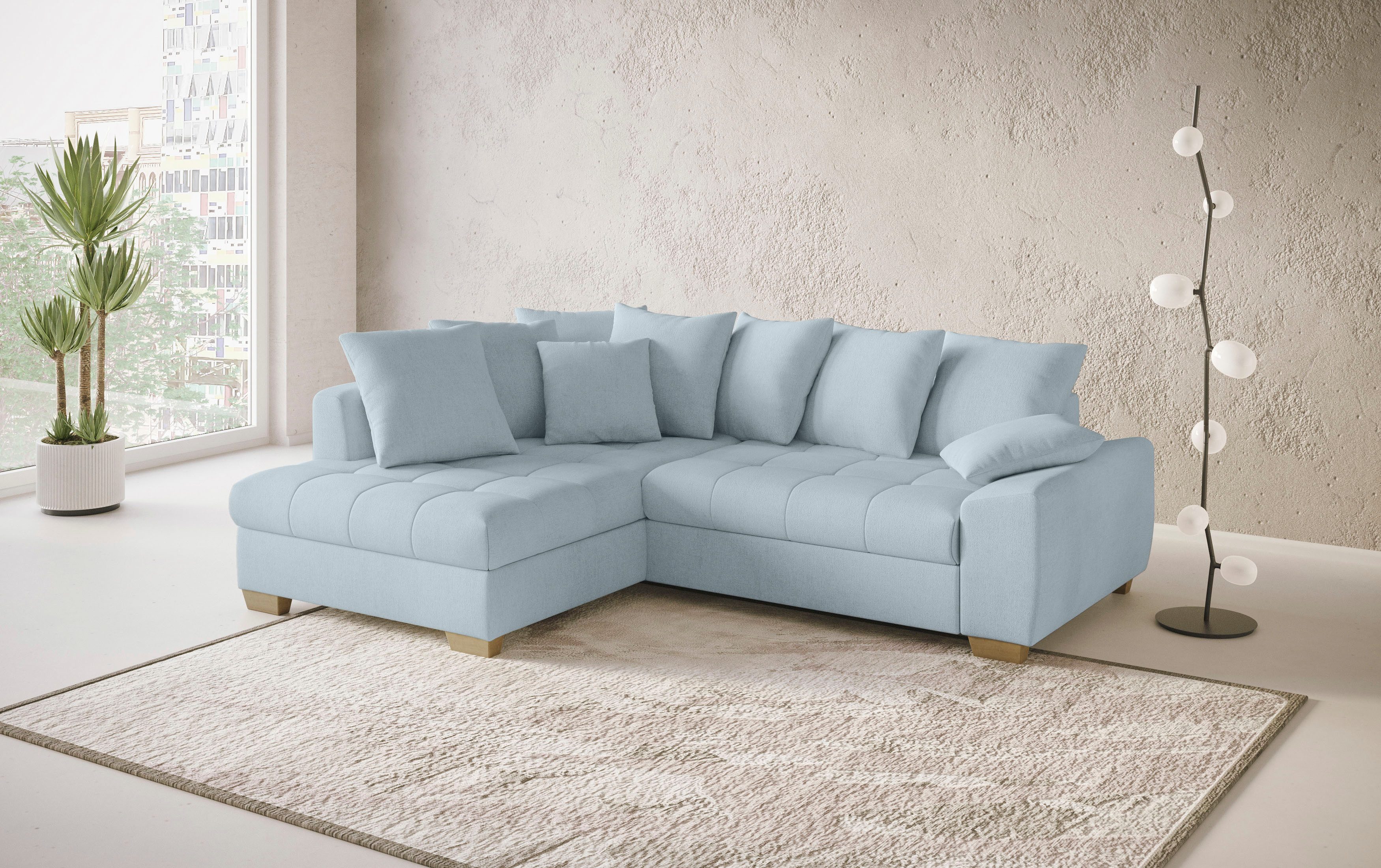 Mr. Couch Hoekbank Nikita II, L-vorm, tot 140kg per zitplaats belastbaar met koudschuim bekleding, optioneel met bed en bedlade