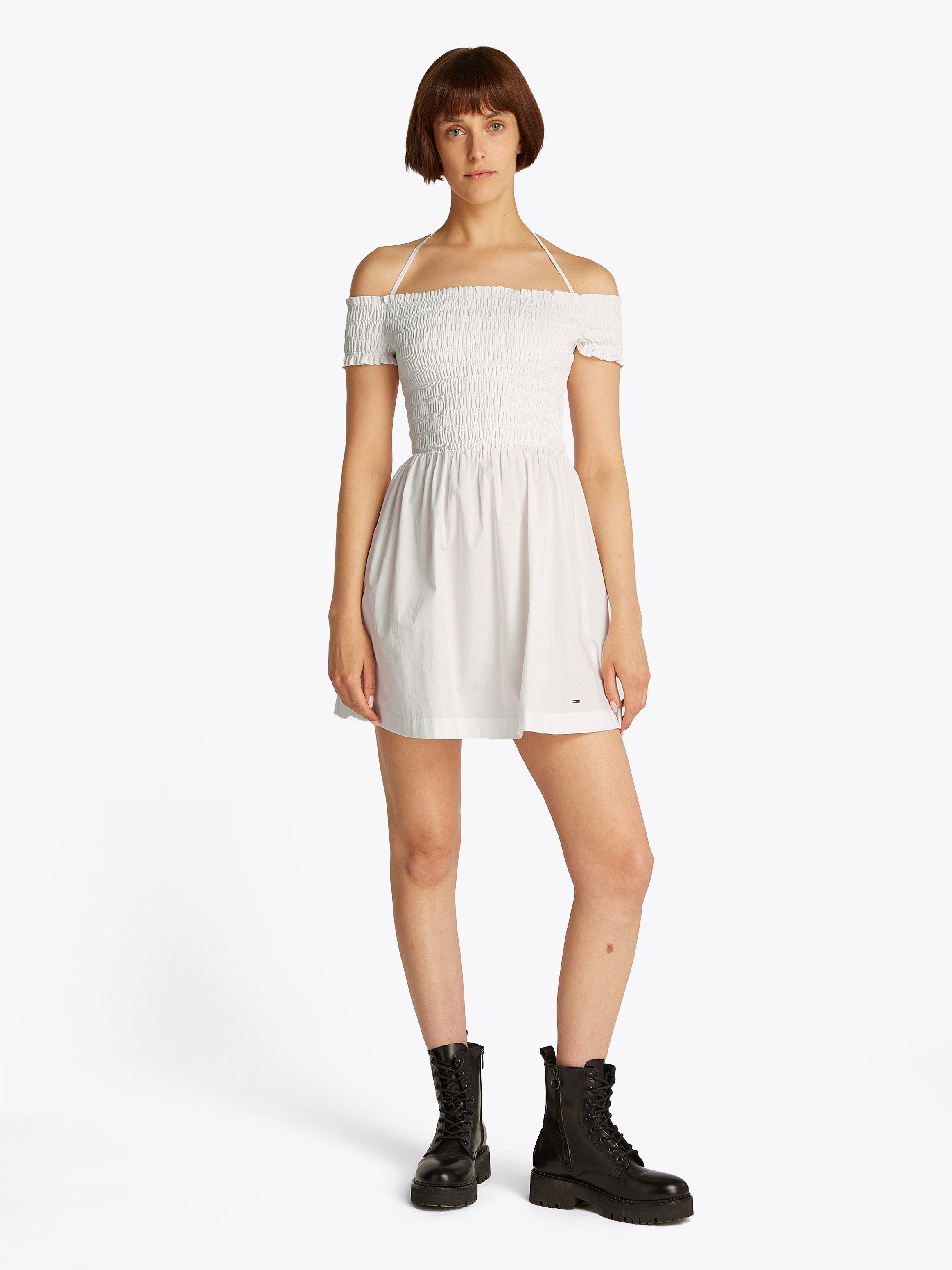 TOMMY JEANS Gesmokte jurk TJW RUCHE F&F POPLIN DRESS EXT