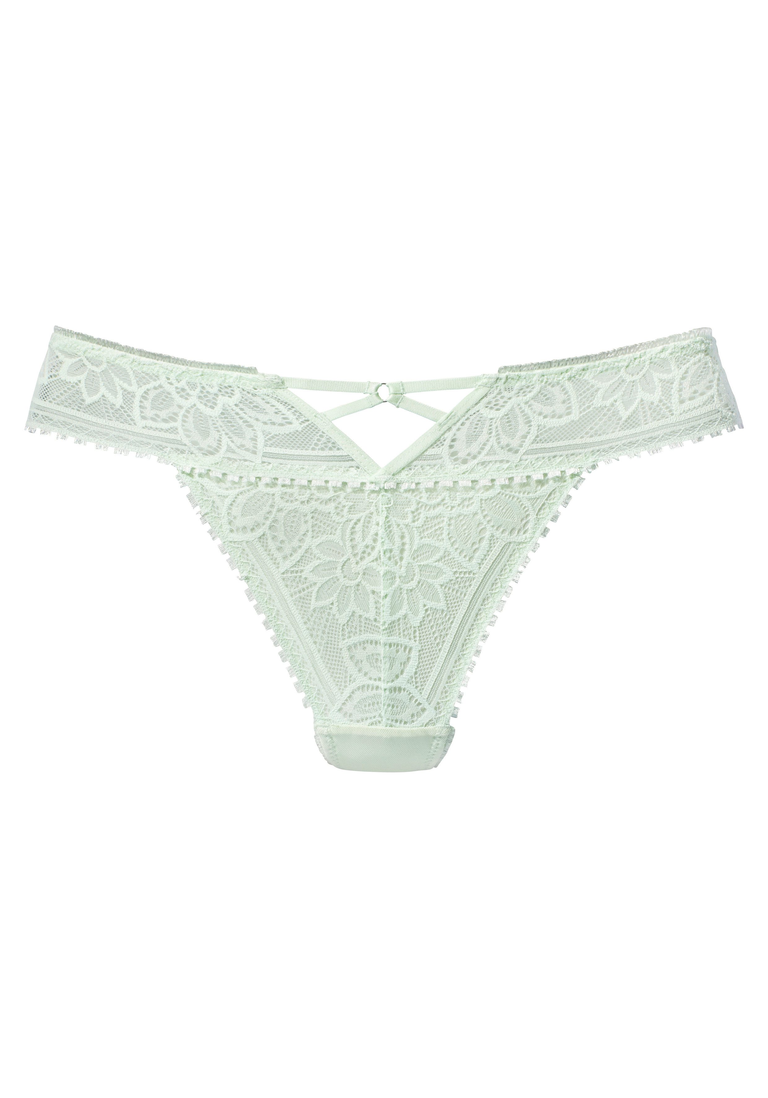 Lascana String met elegante cut-out van florale jacquardkant