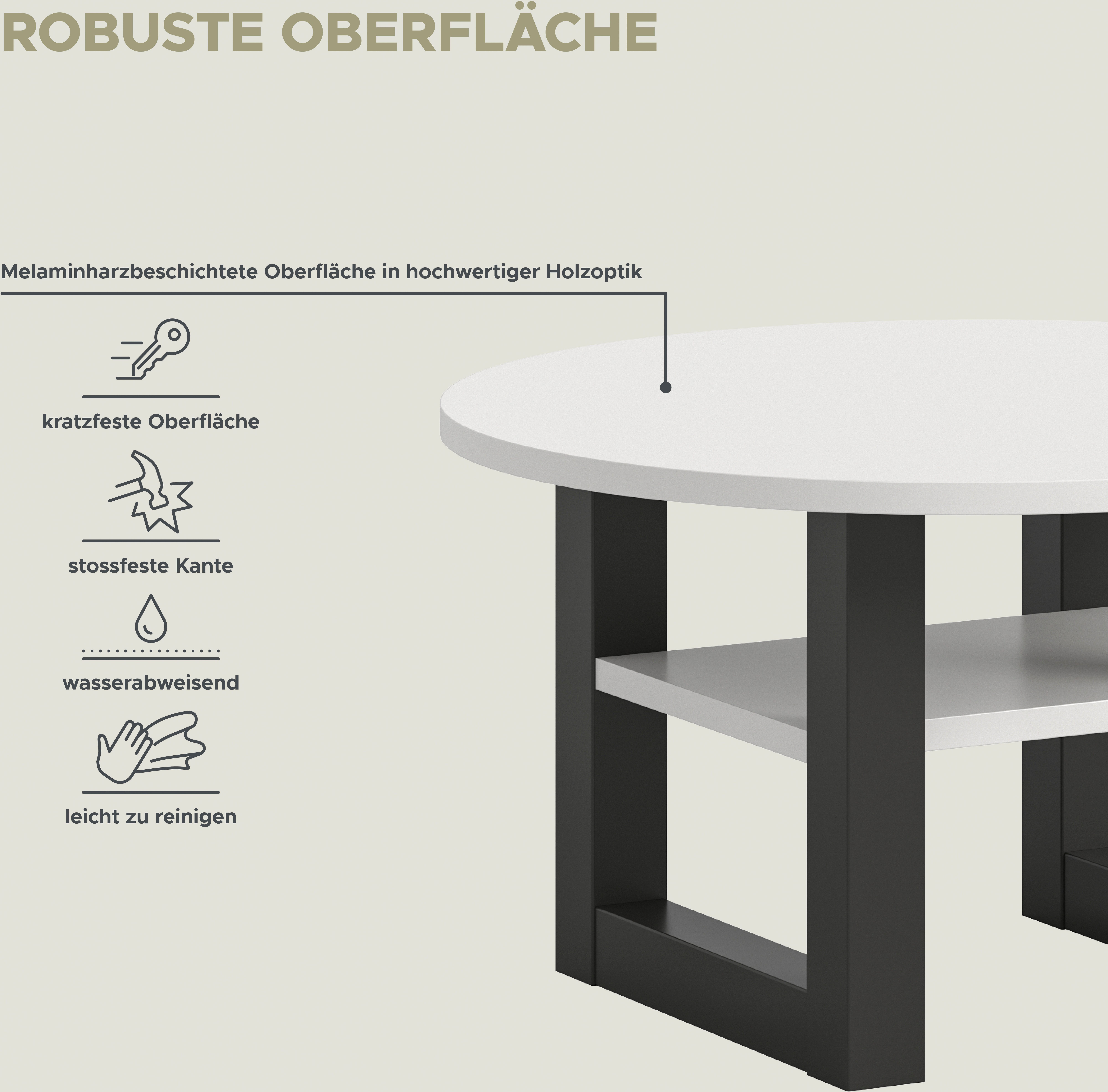 INOSIGN Salontafel Rail, Ø 75 cm, met onderblad, inclusief sledeframe
