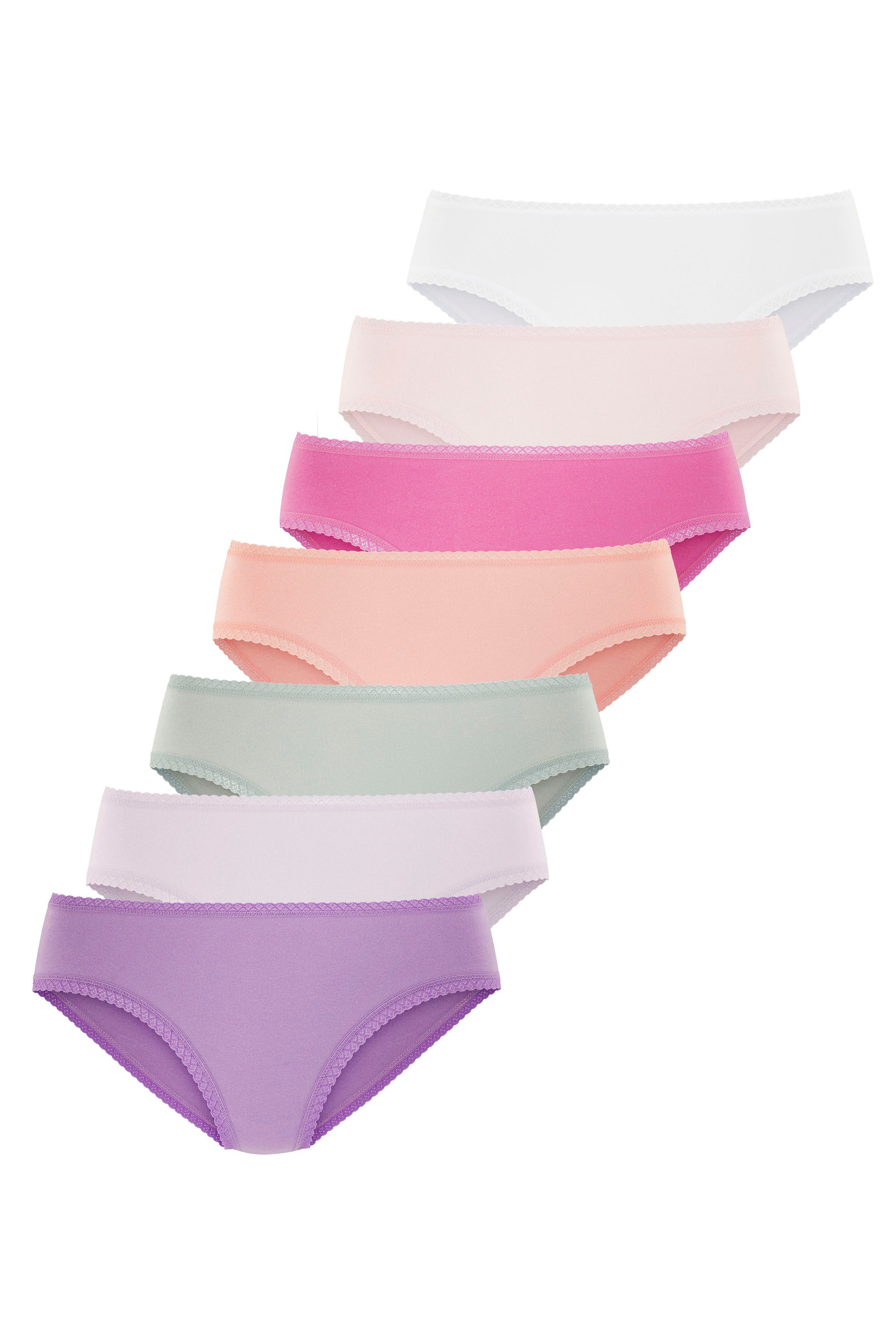 Vivance Jazzpants van zachte katoenkwaliteit met fijne kantafwerking (7 stuks in set) dames slips maat 48/50 multicolor