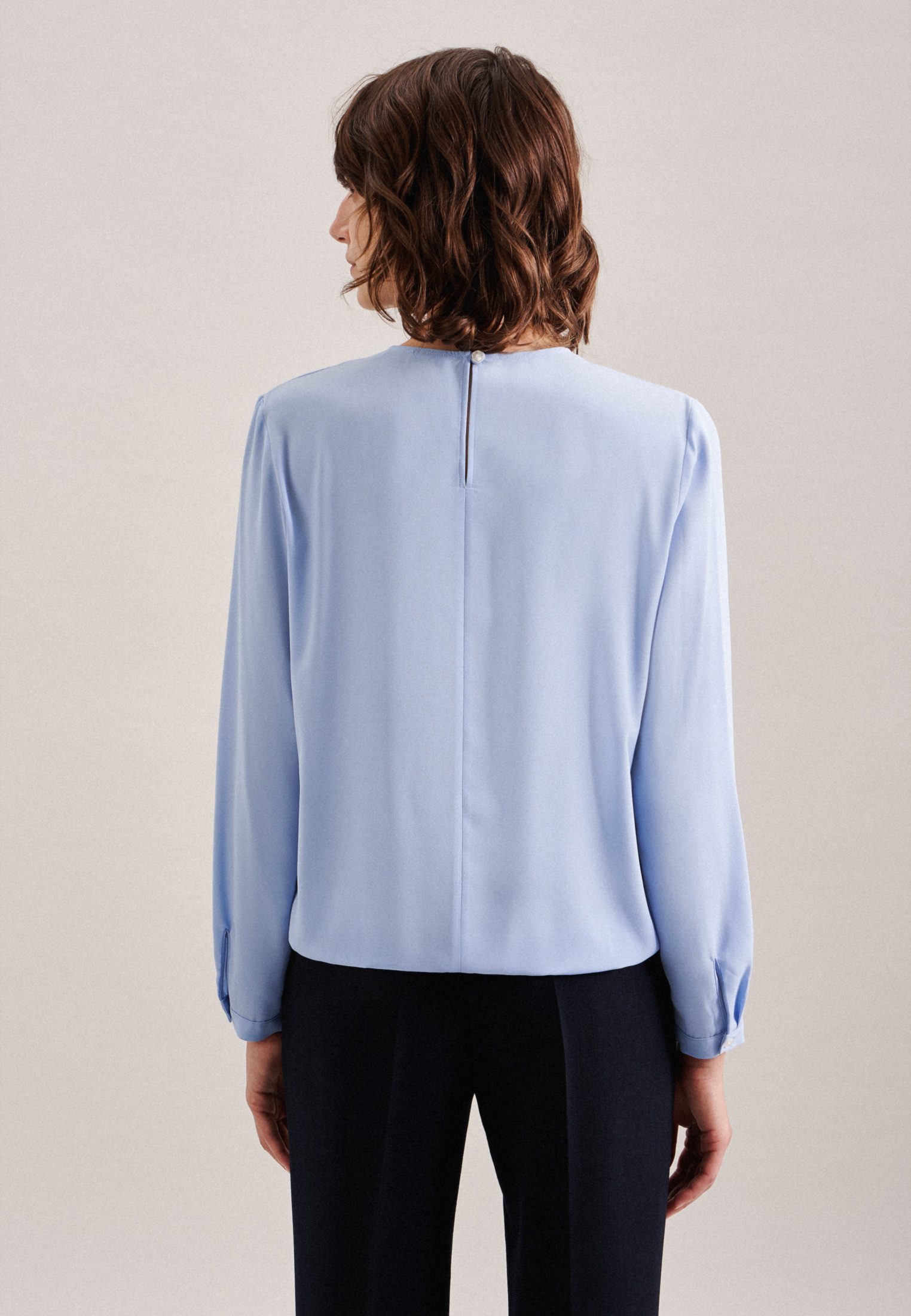 seidensticker Shirtblouse Zwarte roos Lange mouwen ronde hals uni